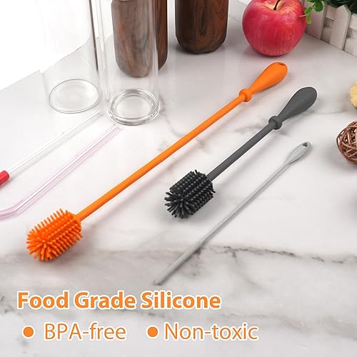 Miniatura 10 de LeMuna Juego de cepillos limpiadores de botellas de agua (cepillo para botellas de silicona y cepillo de botella de silicona con mango de madera)