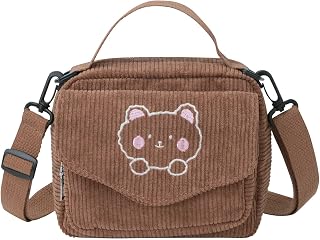 Kawaii Purse Crossbody Bag Girls Cute Plush Purse Corduroy Crossbody Bags Bear Print Kawaii Wallet