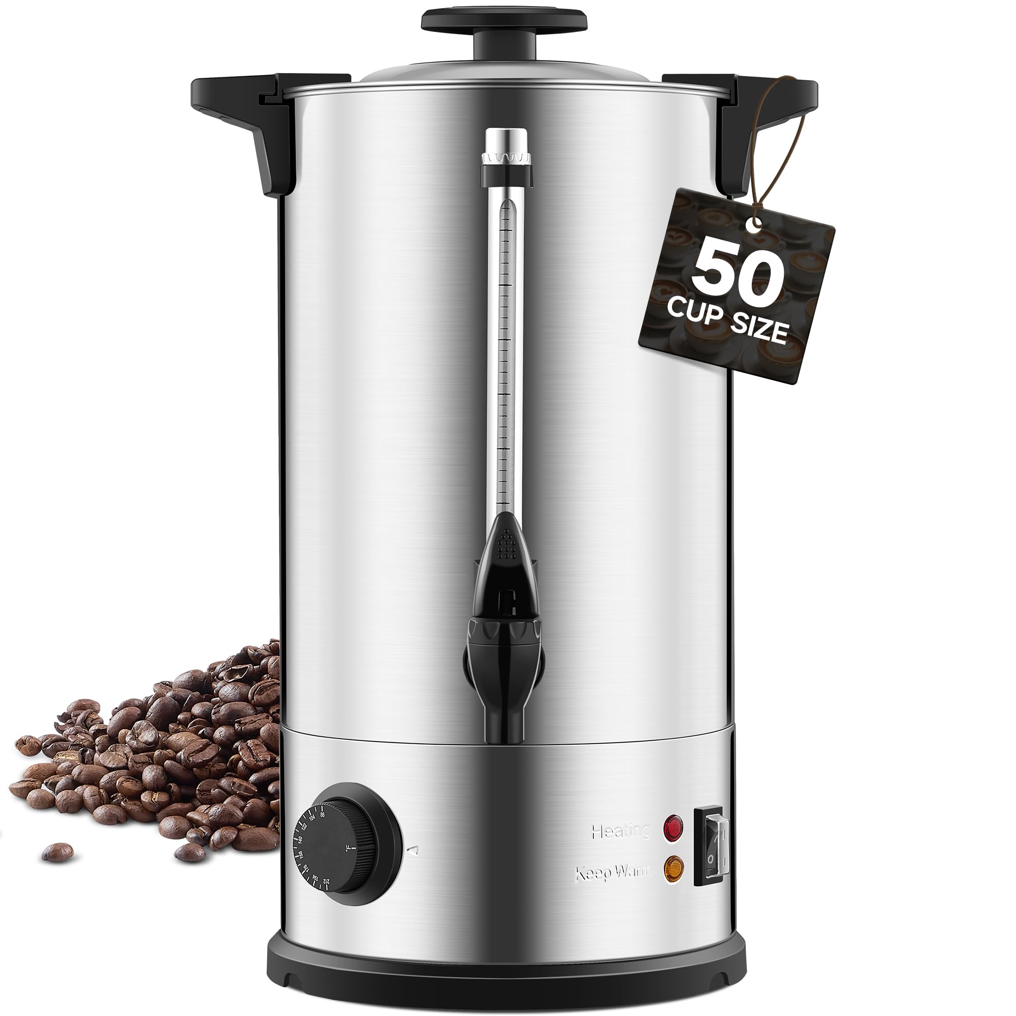 Urna de agua y café en acero inoxidable de doble pared, capacidad de 50 tazas
