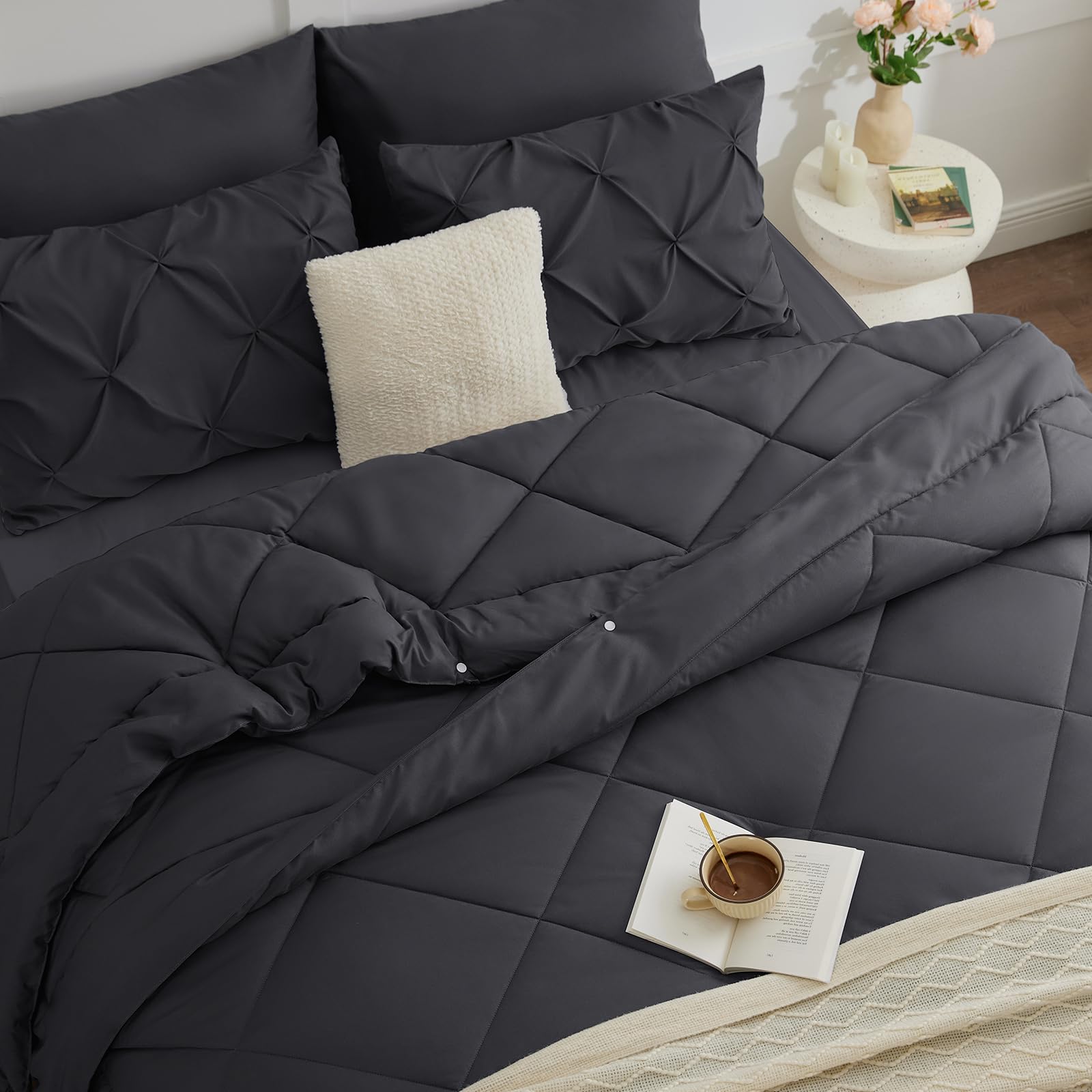 WAVVE Piumino Letto Matrimoniale 4 Stagioni 220x240 cm, Set Piumino Estivo 150gsm 240x220 + Piumino Primaverile/Autunnale 300gsm 220 x 240 = Piumone Matrimoniale Invernale 450gsm, Grigio