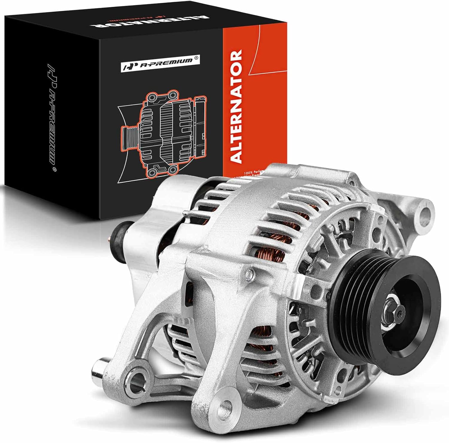 A-Premium Alternator Compatible with Dodge Dakota 2.5L 1999 2000 & Jeep Cherokee, TJ, Wrangler 2.5L 4.0L 1999 2000, 12V 117A 6-Groove Pulley, Replace# LRA1164, 56005684AB, 56005685AC