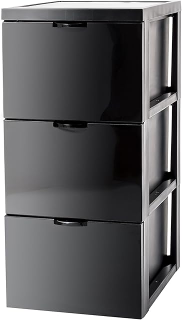 Iris Ohyama, Storage Chest, Tower, 3 Drawers of 15 L, with Wheels, Ergonomic Handles, Living Room, Bedroom, Office - Style Chest SCF-303 - Black