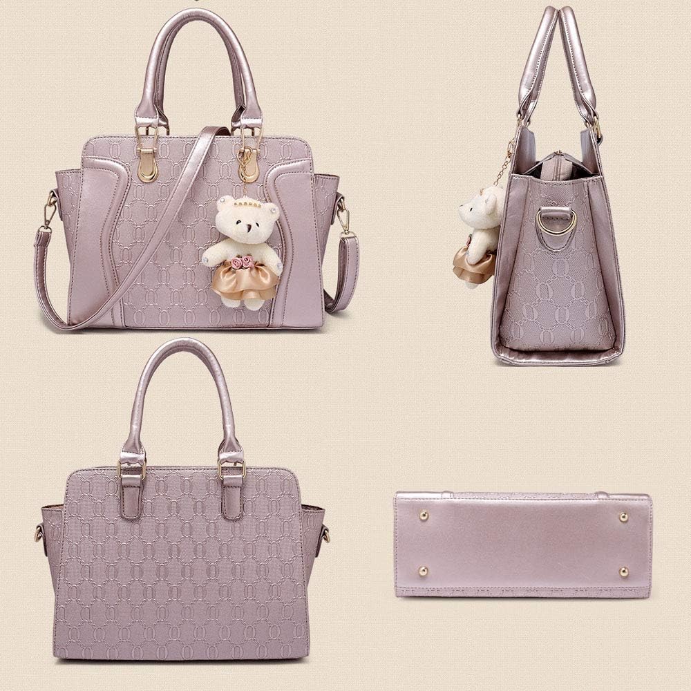 Women 4PCS Tote Satchel Shoulder Bag PU Top Handle Bag Clutch Card Holder | 4PCS, PU, Card Holder - Image 4