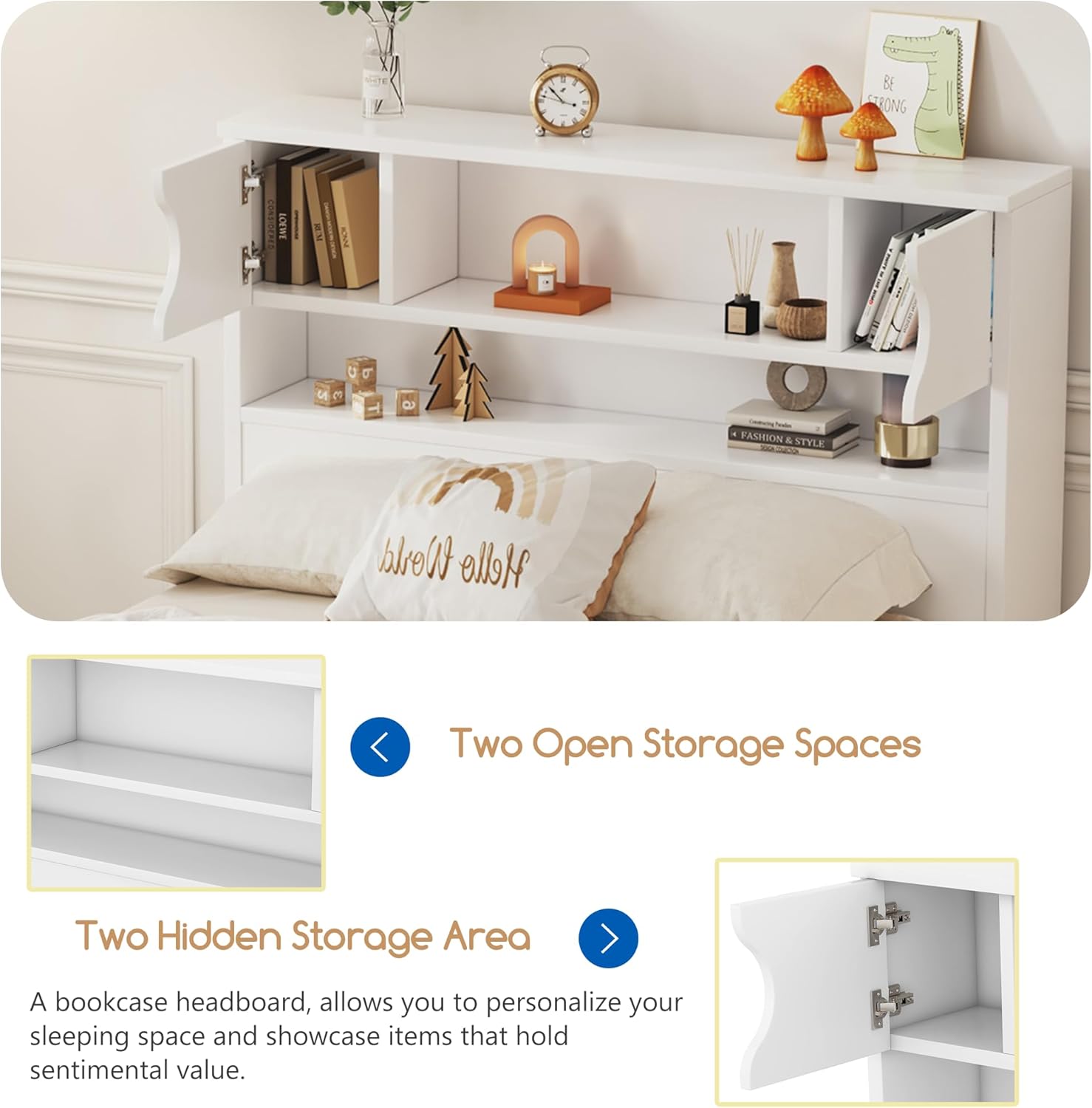 Merax Twin Size Platform Bed, Captain Bed Frame with 4 Storage Drawers and Bookcase and Shelves, Multi-funtional Storage Bed, White