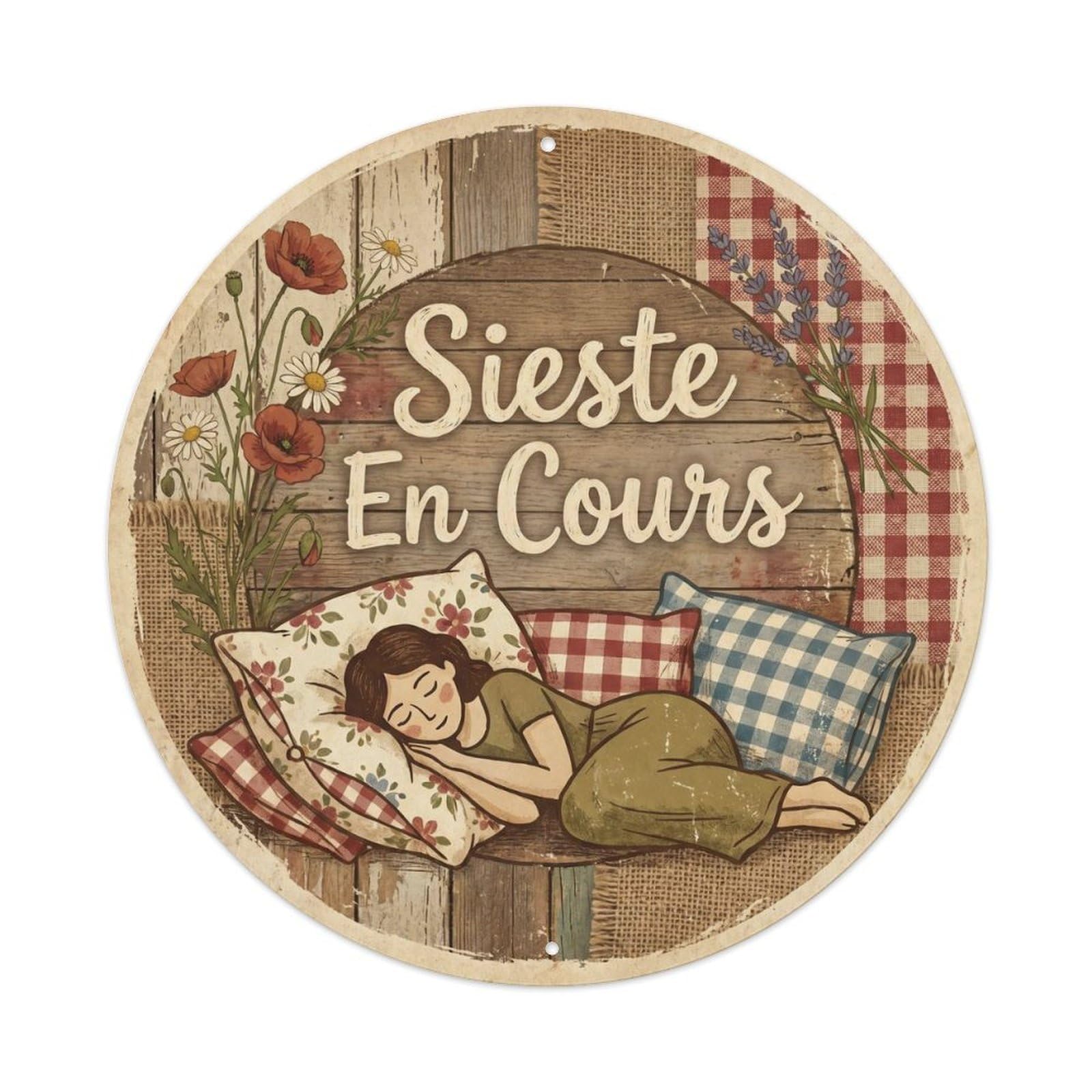Sieste En Cours Nap Bedroom Door Sign Farmhouse Metal Tin Sign