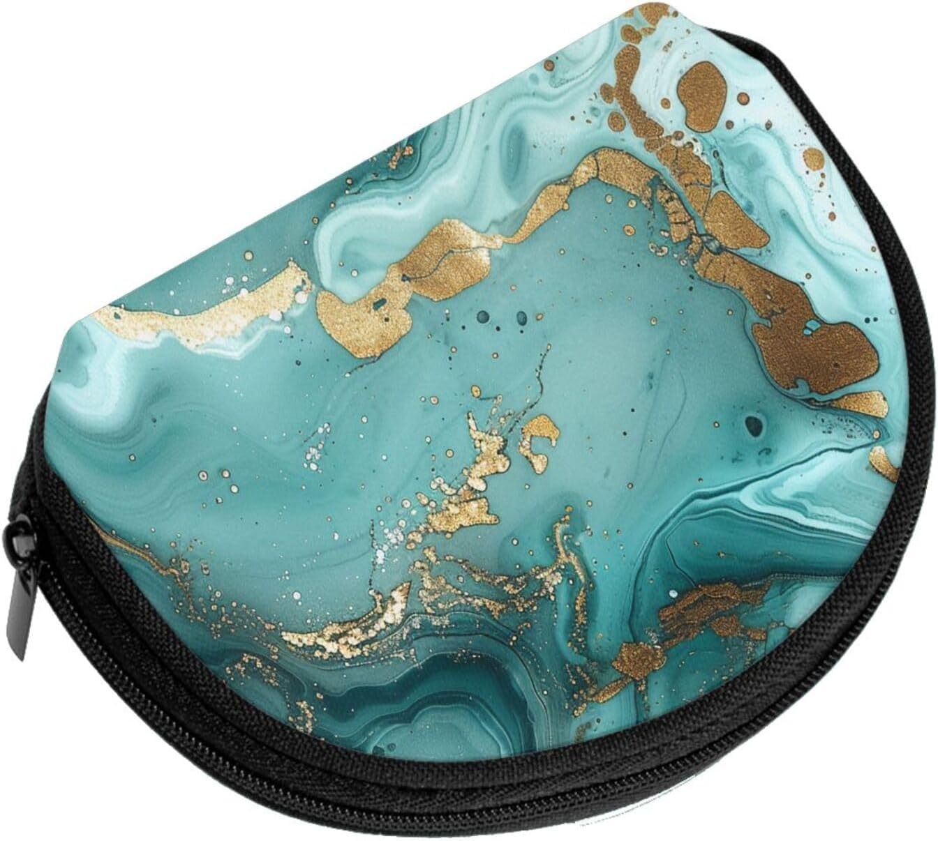 Teal and Gold Marble Printed Coin Purse for Women Cute Small Change Wallet Mini Coin Purses Pouch with Zipper