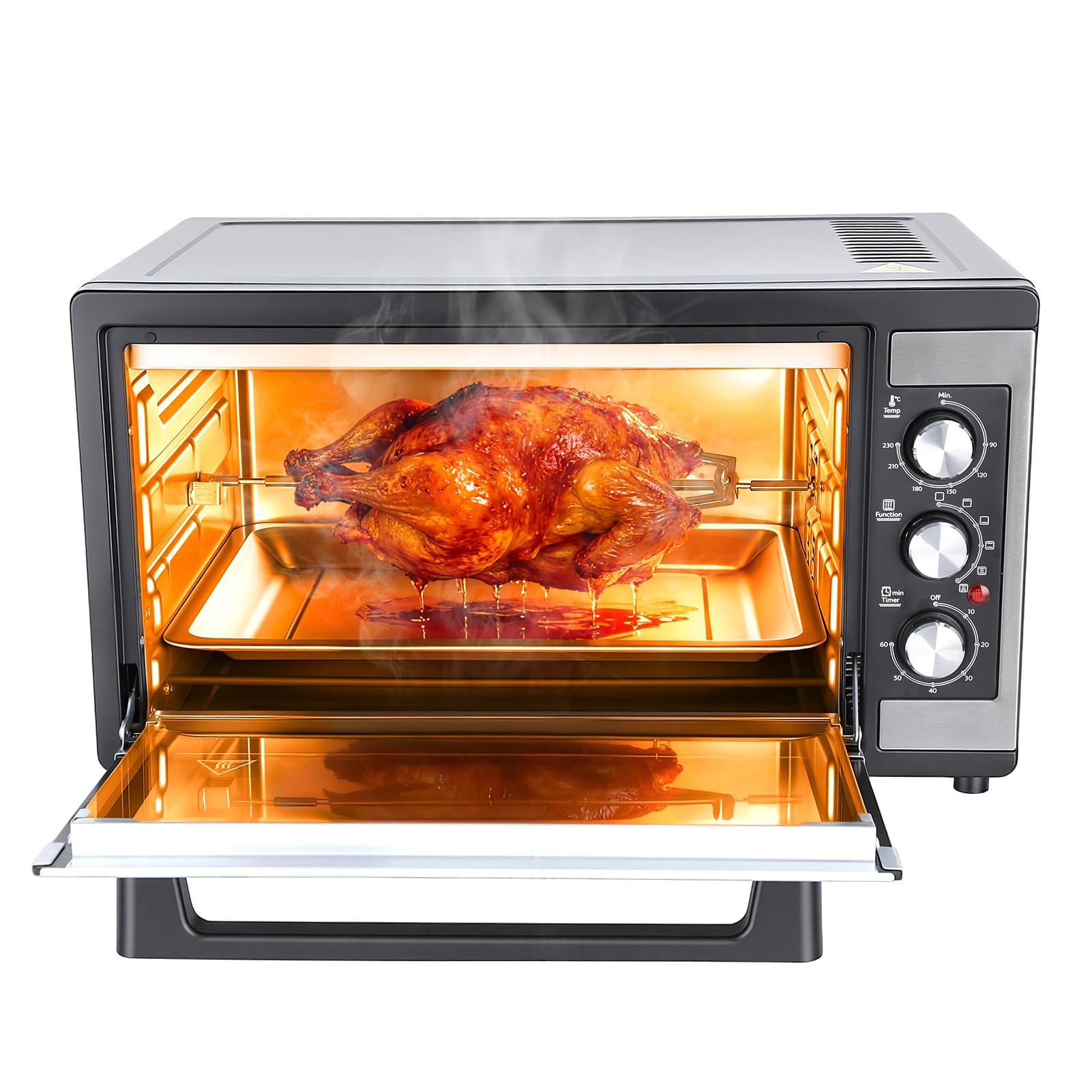 Grand four à convection de 46 litres, four de comptoir 9-en-1 avec fonctions Crispy Roast, déshydratation et rôtissoire, 6 accessoires inclus, 1 500 W, acier inoxydable UE