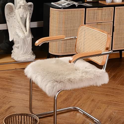 IRIWOOL Square Fur Sheepskin Chair Cover Seat Cushion Pad Super