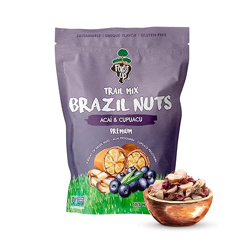 Mezcla de Frutos Secos Açaí 7 oz – Las Verdaderas Nueces de Brasil Orgánicas Tostadas + Trozos de Fruta de Açaí + Trozos de Fruta de Cupuaçu – Combo