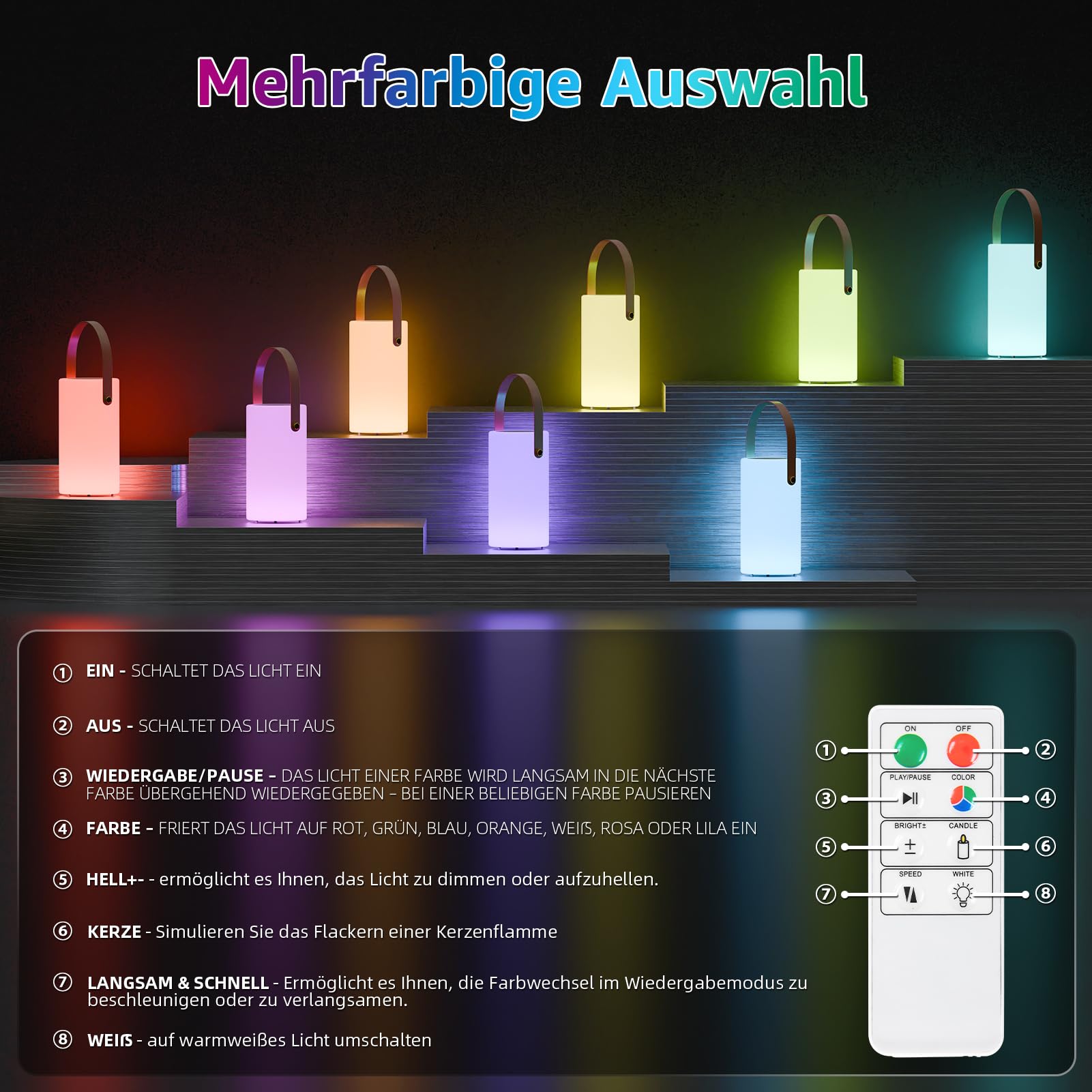 MALUX Lampe de table solaire d'extérieur 2 en 1 - Charge blanc chaud et RVB - Lampe de table LED avec télécommande IP44 - Étanche - Sans fil - Portable - Rechargeable - Pour jardin, terrasse, balcon