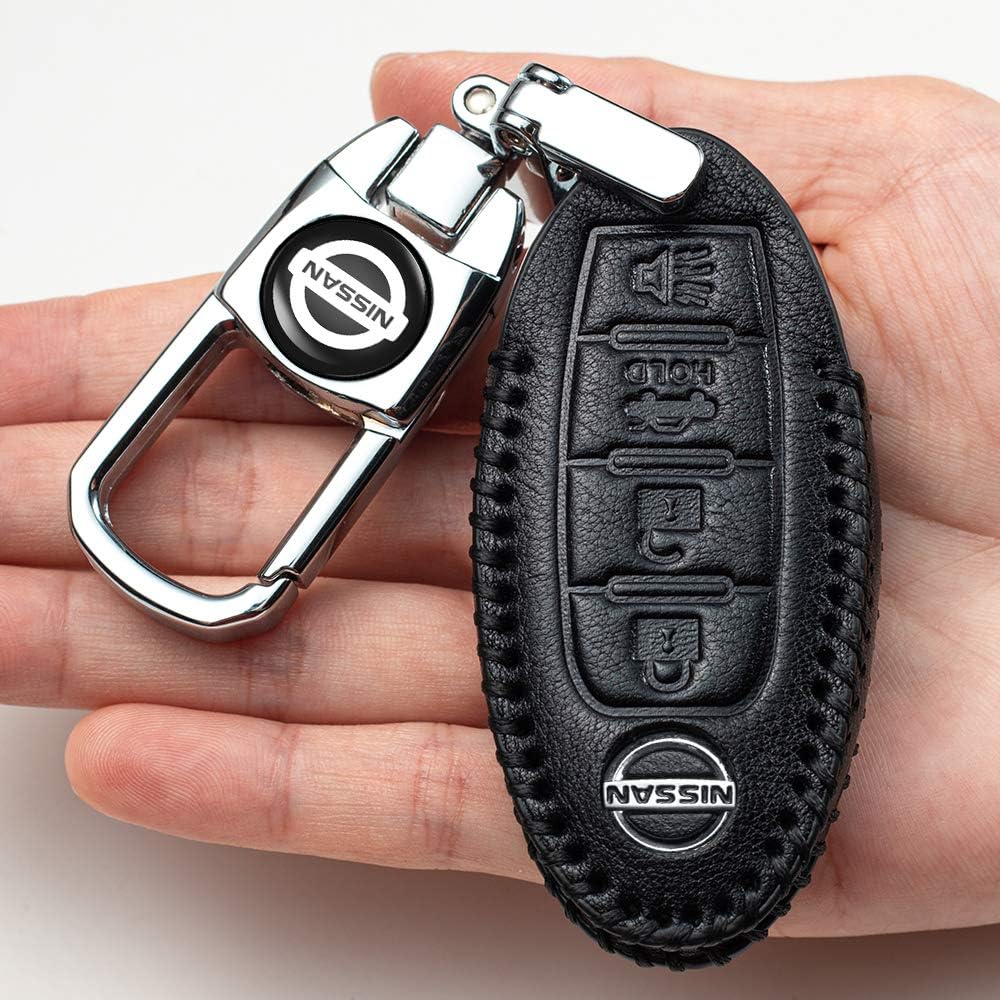 Car Key Cover with Keychain Replacement for Nissan Rogue, Cube, CIMA, Fuga, Altima, Armada, Pathfinder, Sentra, Juke,Leaf, Titan,etc Key Case-Black