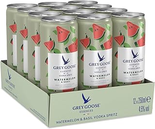 Grey Goose Essences Vodka Spritz, Watermelon & Basil, Ready-To-Drink Pre-Mixed Cocktail Can, Made with Grey Goose Vodka & Natural Flavours, 4.5% ABV, 25cl / 250ml (12 Pack)