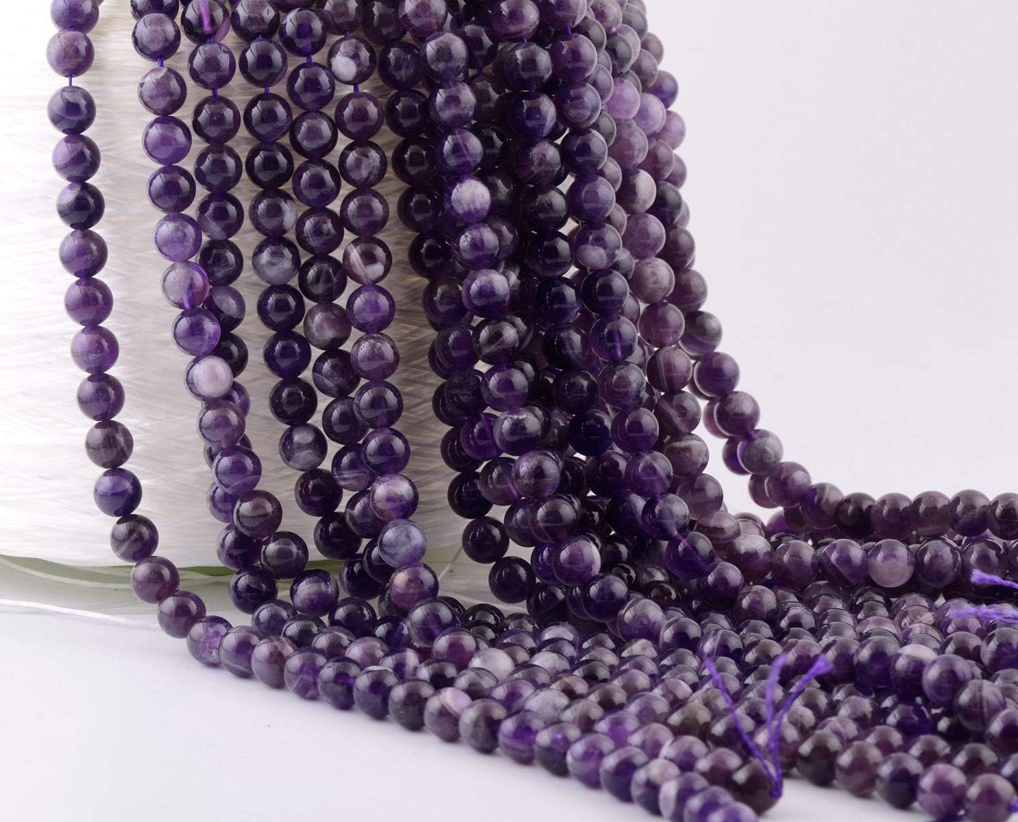 Natural Stone Beads 100pcs Round Genuine Real Stone Beading Loose Gemstones Hole Size 1mm DIY Smooth Bead for Bracelet Necklace Earrings Jewelry Making (Amethyst Purple, 6mm) - Image 5