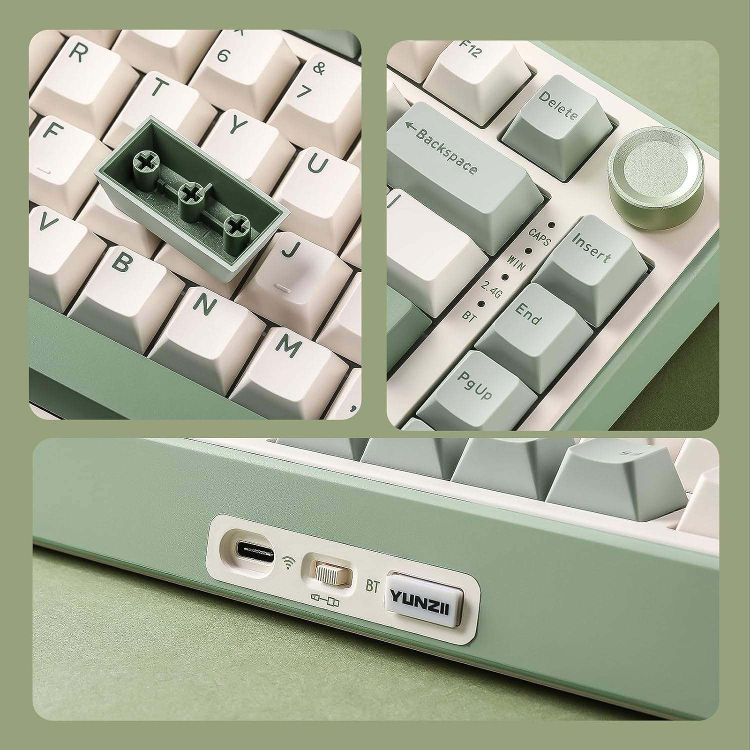 YUNZII B75 PRO Wireless Mechanical Keyboard,75% Layout with Knob,Hot Swap Gasket Structure,Creamy Pre-lubed Switches,RGB Backlit,Bluetooth/Type-C/2.4G for Win/Mac (Matcha Green, Cocoa Cream V2 Switch) - Image 8