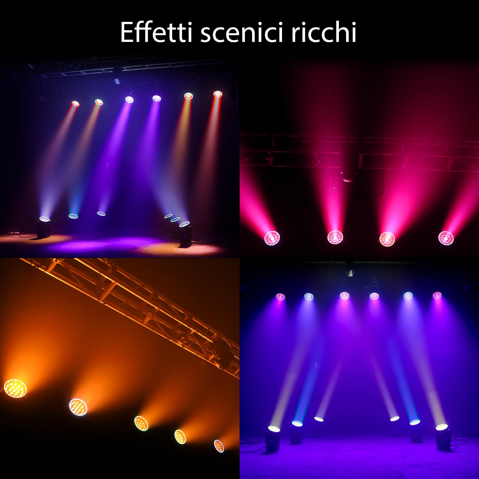 BETOPPER Teste Mobili 19x15W RGBW Luci da Palco con Effetto Striscia LED, Luci Discoteca, Luci DJ, Faro Motorizzato Moving Head per Festa, Matrimonio, Club e Spettacoli