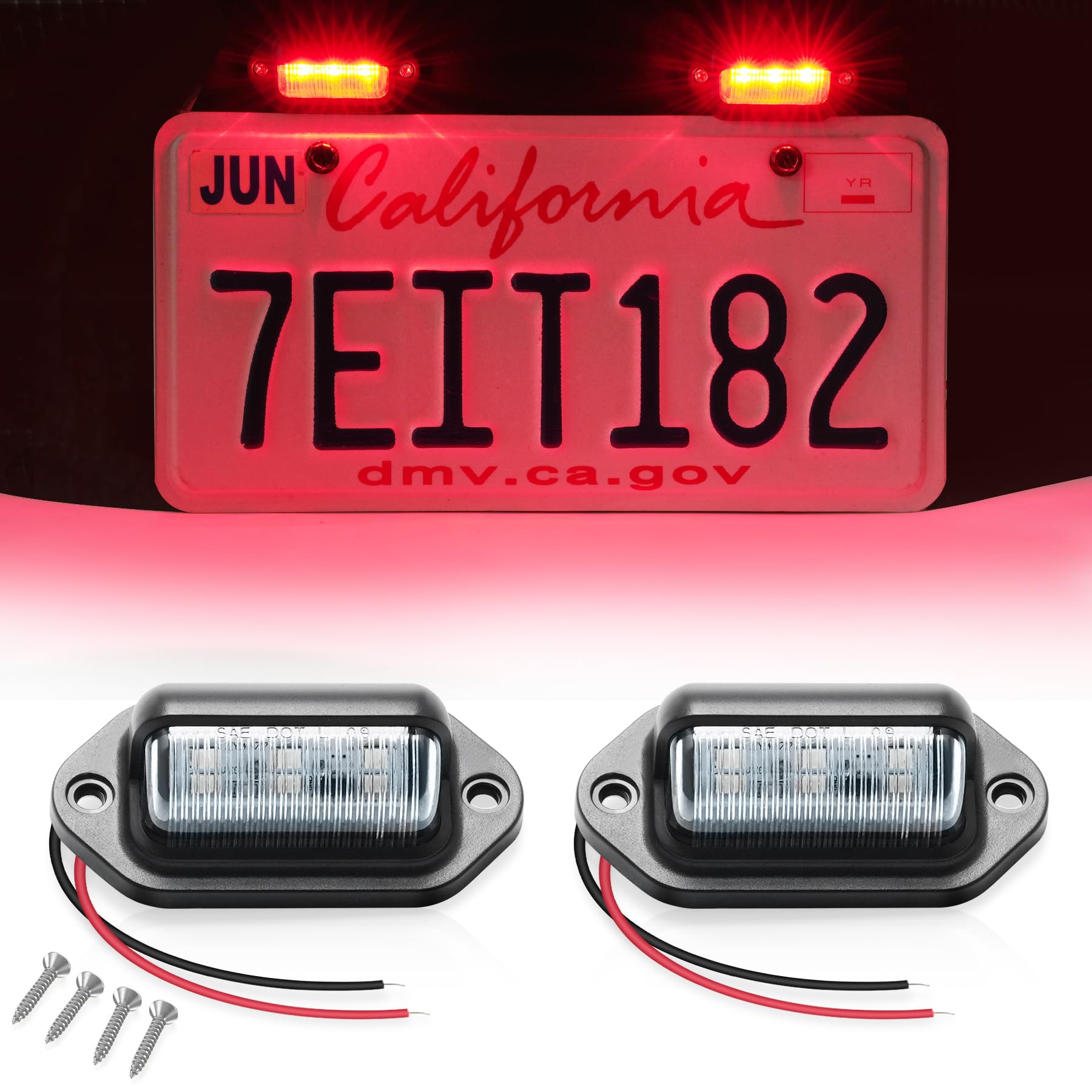 LivTee Waterproof 12V License Plate LED Light, for RV Camper Truck SUV Trailer Van, Step Courtesy Lights, Dome Cargo Lights or Under Hood Lights, Red(2PCS)