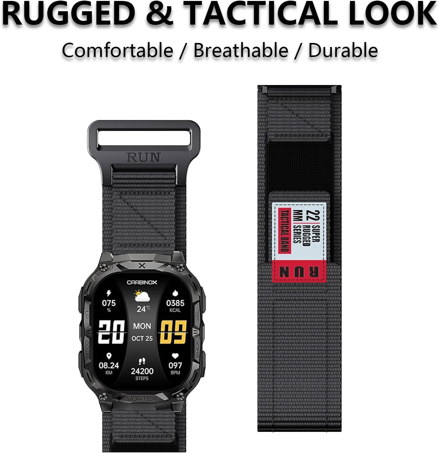 22MM Rugged Nylon Band Compatible for CARBINOX X-Ranger/Vortex/Vesta/Blaze S Smart Watch, Soft Woven Adjustable Wristbands Strap for CARBINOX Smart Watch, Accessory for Men and Women - Image 3