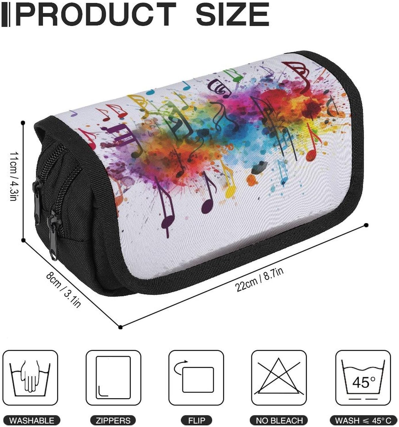Colorful Music Pencil Case with Zipper 2 Compartment image 2