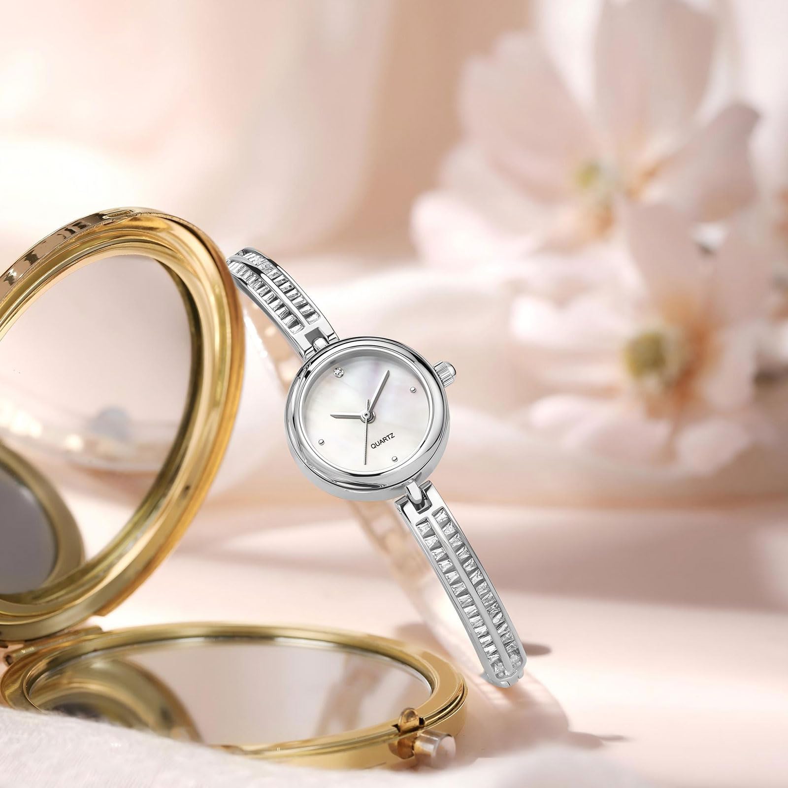 findtime Elegant Armbanduhr Damen 3 ATM Wasserdicht Leichtes Mini Damenuhr Analog Quarz Armbanduhren Verstellbare Damenuhren Verstellbar Strass Armkette Armband Uhr