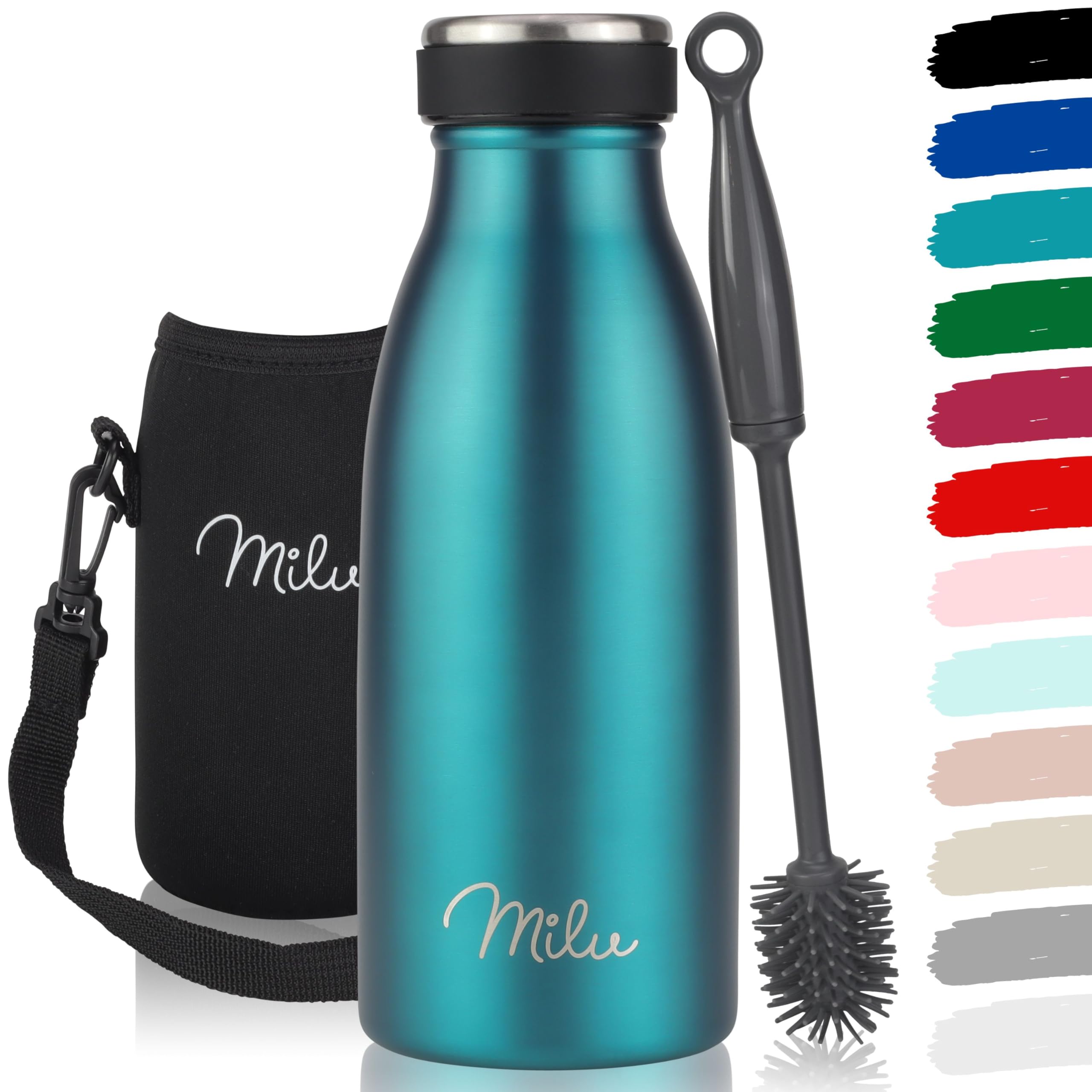 Milu Green Stainless Steel Drinking Bottle 350 Ml - Insulated Thermo Flask For Water - Leak Proof, Insulated And Double Walled, Carbonated (, 350Ml)