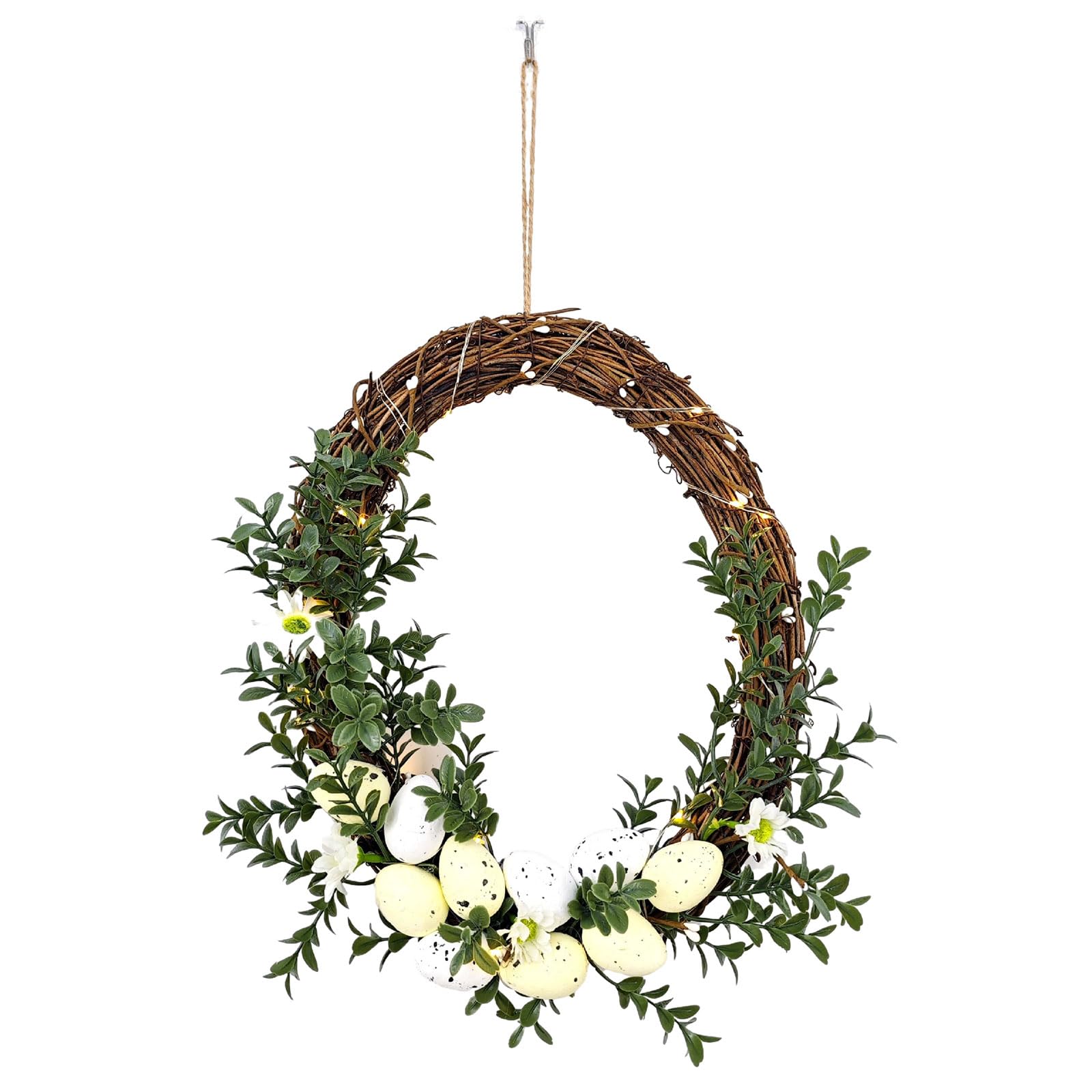 Buxuaaaa Multicolor Eggs Decorative Hoop Easter Wreath Floral Door Hangings Decoration Artificial Eggs Wreaths Colorful Home Ornament Easter Home Accent