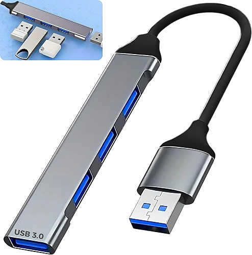 Hub USB 3.0 Extensor Adaptador com 4 Portas até 5 Gbps - para HD Externo, Pen Drive, Impressora, Teclado e Mouse - Compatível com Dock Station, Notebook e Computador - Acabamento em Alumínio (USB-A)