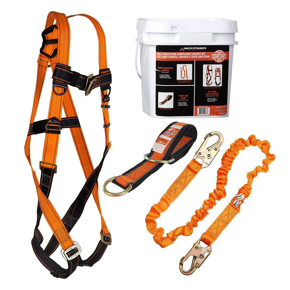 Malta Dynamics Fall Protection Compliance Kit w/Anchor Strap - Universal Warthog Pass-Thru Safety Harness Kit– Full Body Fall Protection w/ 4.5-6’ Shock Absorbing Stretch Lanyard, OSHA/ANSI Compliant