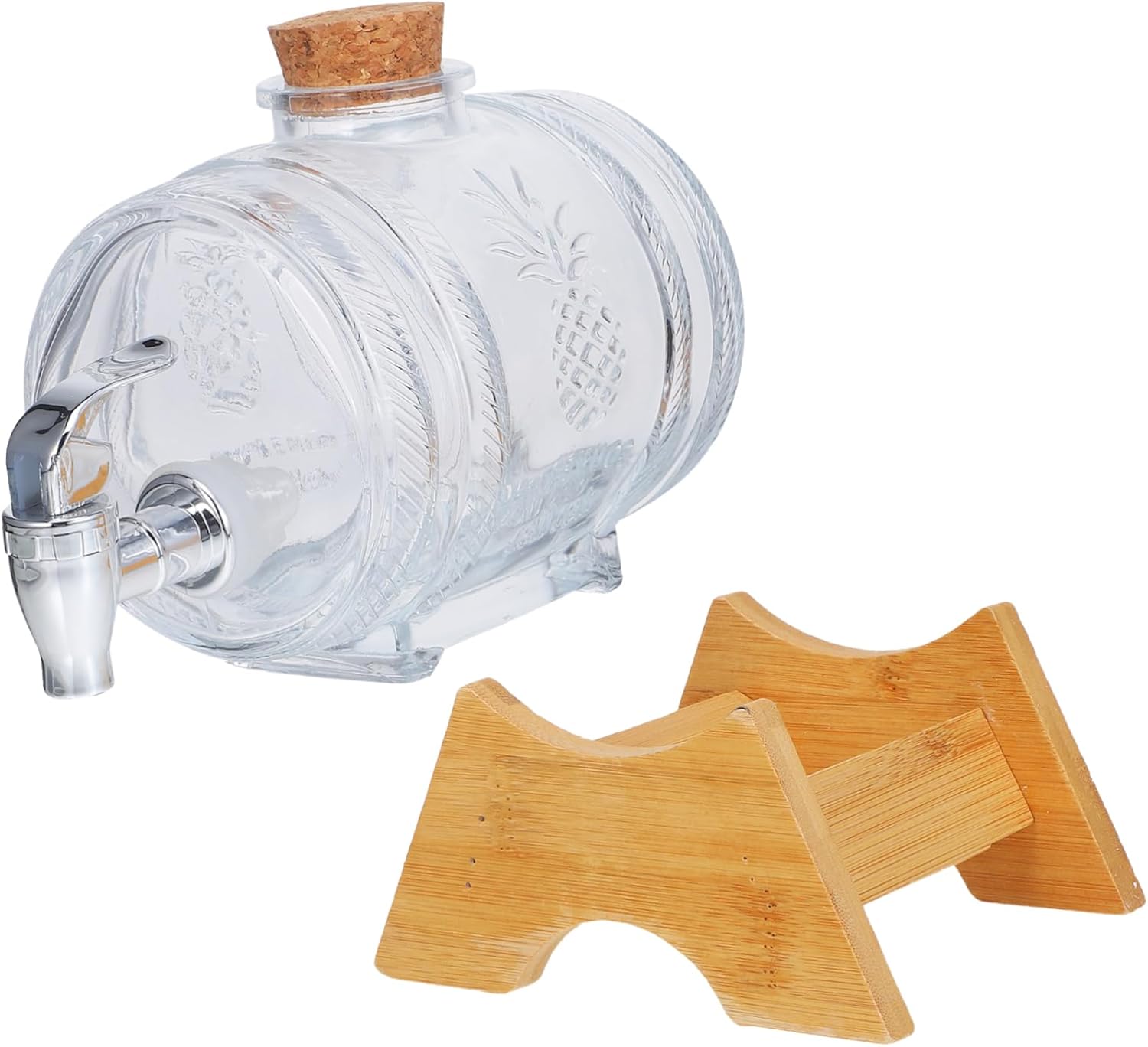 Glass Drink Dispenser Barrel with Sealing Lid and Bamboo Stand for Home Brewing Capacity for Wine Juice and Beverages Convenient Faucet for Easy Pouring