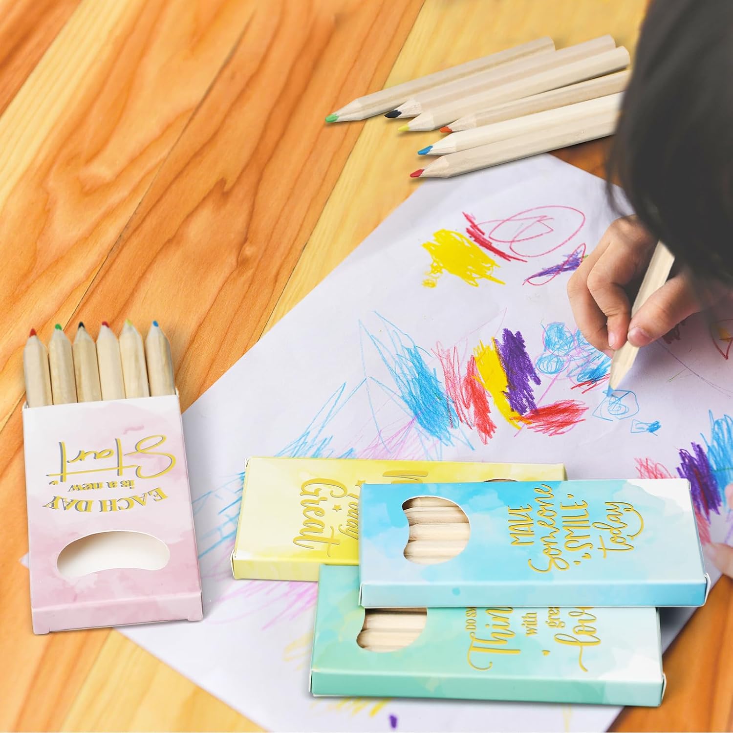 Tinlade 288 Pack Mini Colored Pencils Bulk, 3.5 Inch 6 Color Pre-sharpened Small Wood Coloring Pencils with Watercolor Paper Boxes, Back to School Classroom Rewards, Student Gifts Party Favors