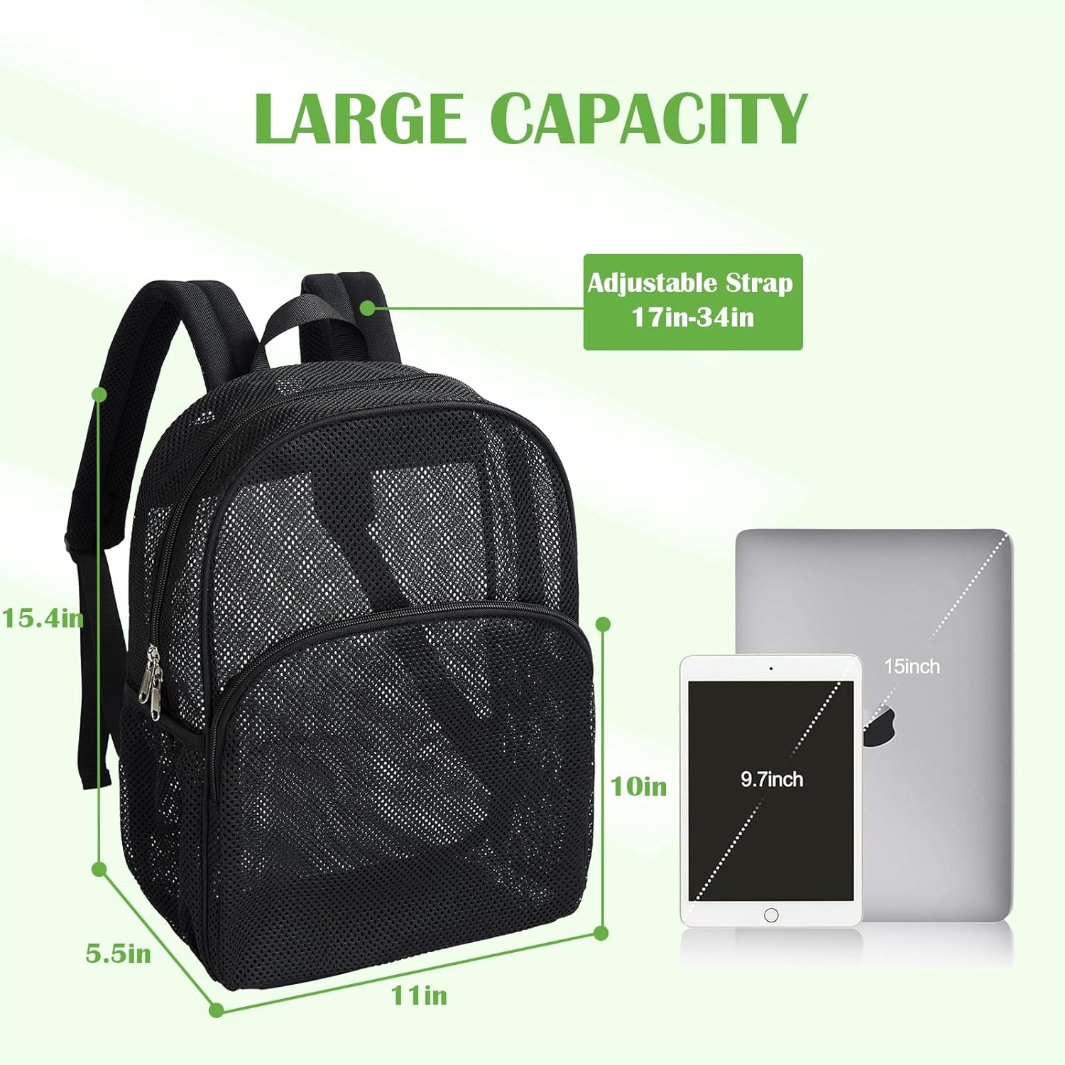 gdbis Heavy Duty Mesh Backpack, Semi- Transparent College Bookbag with Adjustable Padded Shoulder Straps, Lightweight Casual Daypack for College Workpalce Security - Black - Image 3