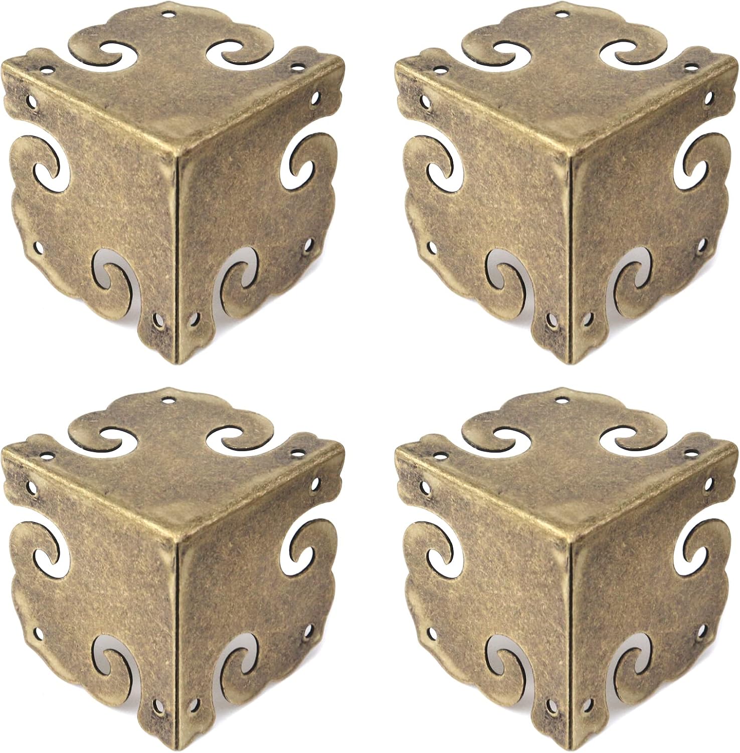 Crapyt Brass Furniture Corner Protector Cover 4 PCS (Side Length:36mm/1.41") Edge Safety Guard with Mounting Screws Antique Corner Bumper for Table/Box/Cabinet/Wardrobe/.. Decoration Vintage Brackets