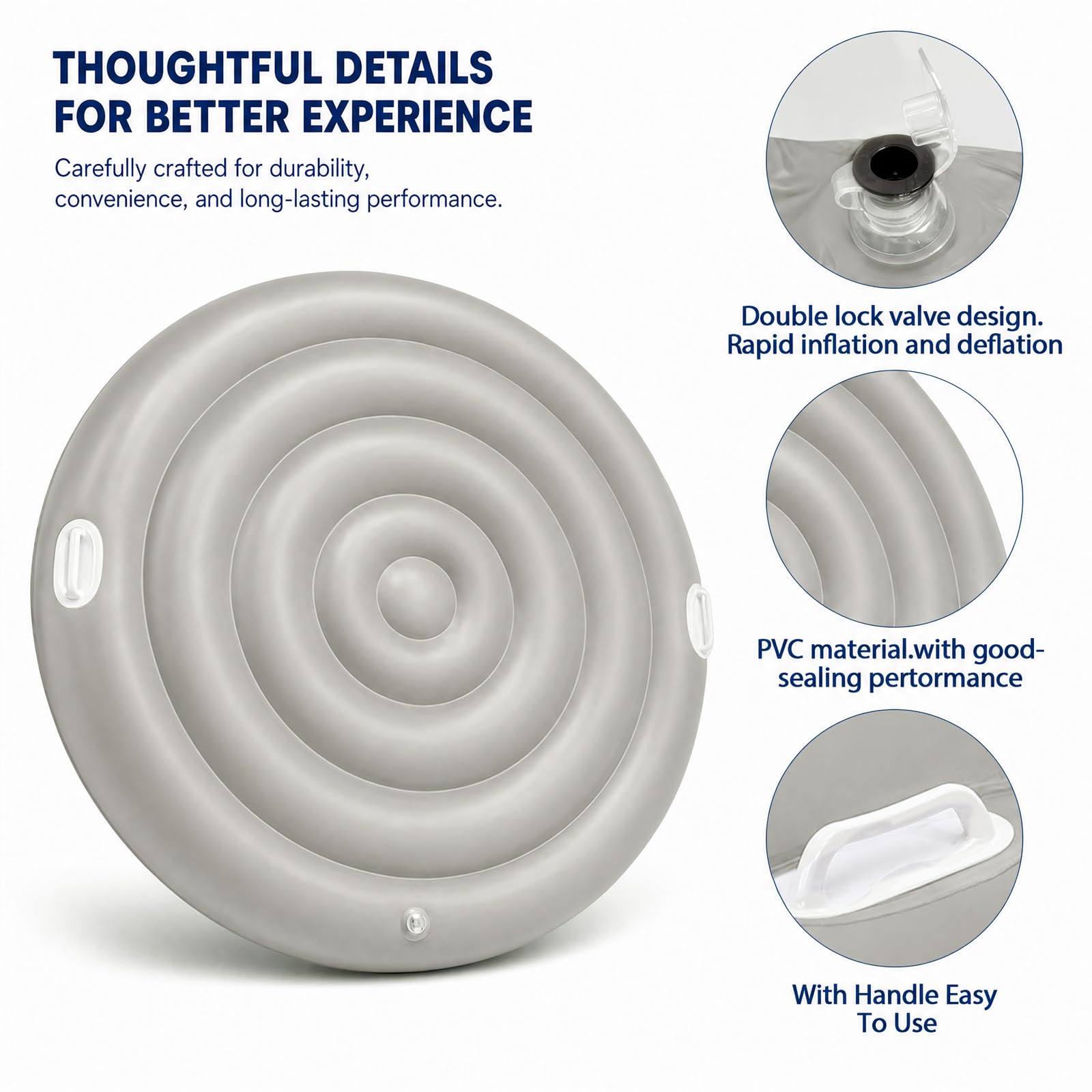 Cubierta hinchable para jacuzzi de bajo consumo con asas, tapa impermeable para spa y jacuzzis inflables (gris, diámetro 165 cm redondo)