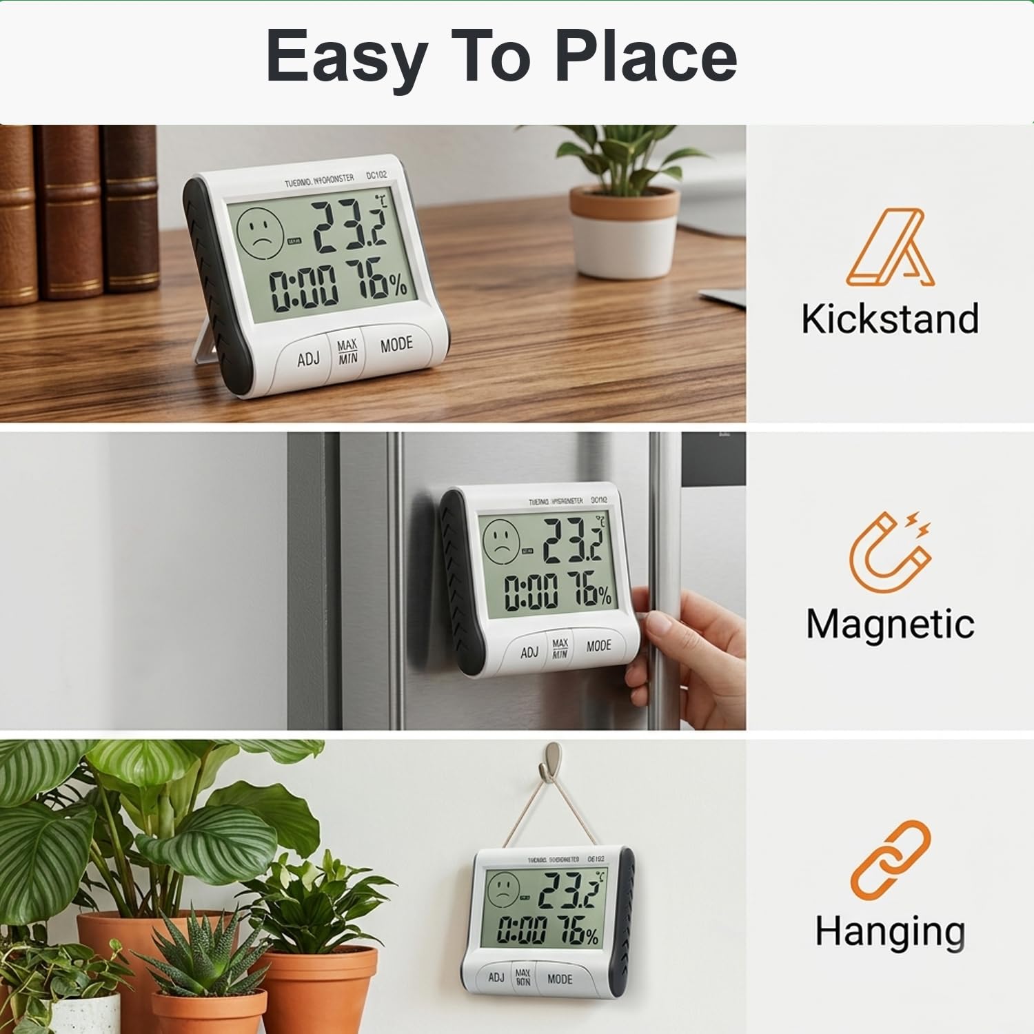 Digital Thermo-Hygrometer Indoor Room Thermometer with Recording and Climate Indicator Climate Control Monitor Temperature Humidity Meter with Face Icon Comfort Indicator for Room Office Plants - Image 3