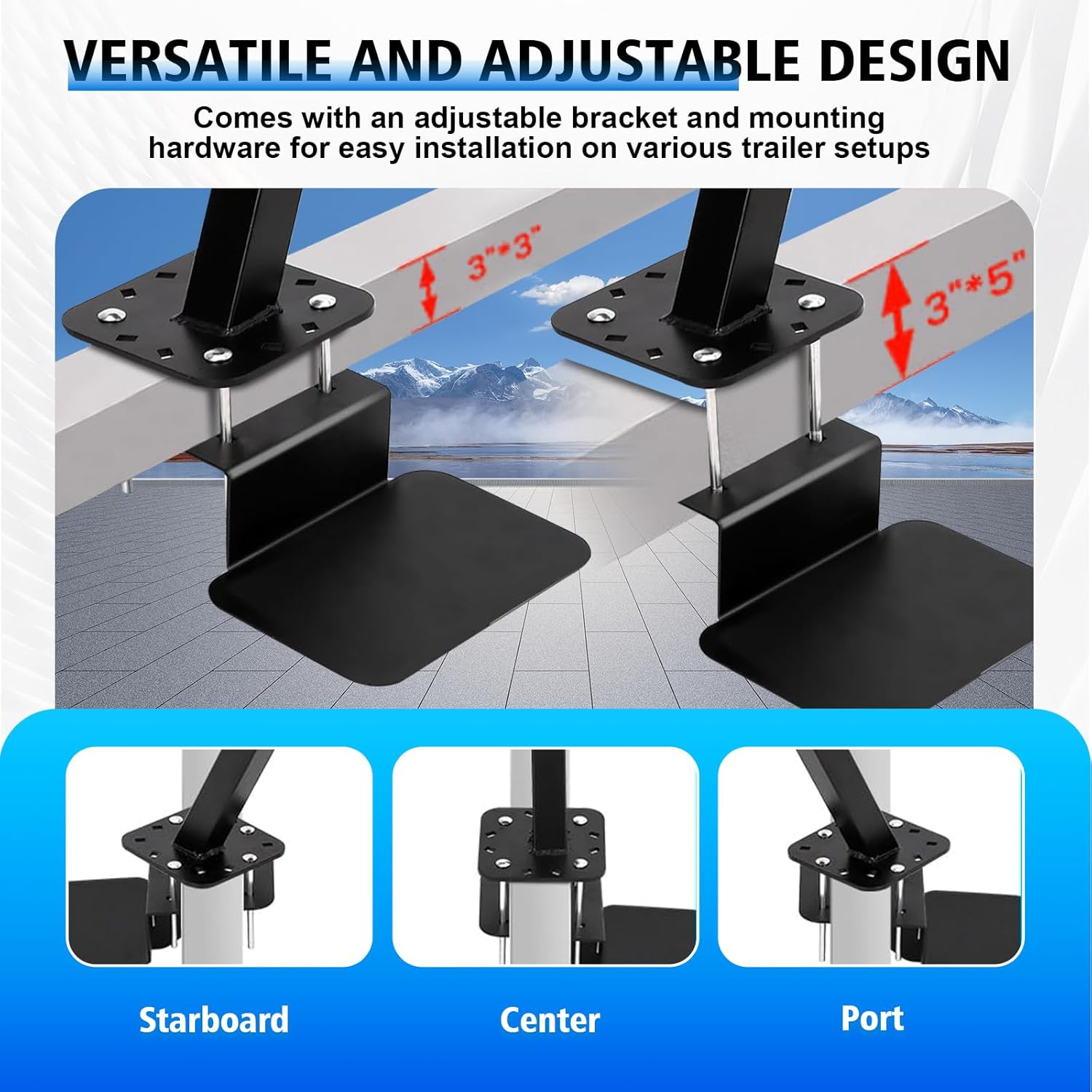 Boat Trailer Steps with Safety Handle Non-Slip Surface 4 Boat Steps for Boat Trailer Tongue Heavy Duty Steel Black Powder Coated 450 LBS Capacity Universal Fit Bass Boat, Pontoon Boat, Hunting Boat