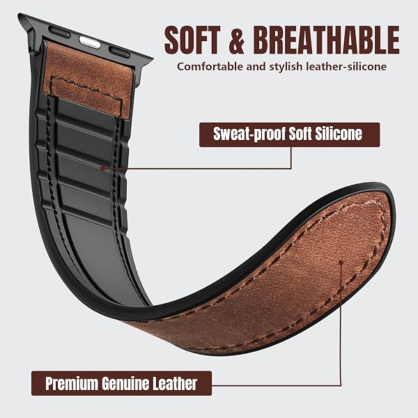 Charlam Magnetic Leather Bands Compatible with Apple Watch Bands 49mm 46mm 45mm 44mm 42mm 41mm 40mm 38mm Men Women,Genuine Leather Straps for iWatch Bands Ultra 3/2/1 SE Series 11 10 9 8 7 6 5 4 3 2 1 - 2