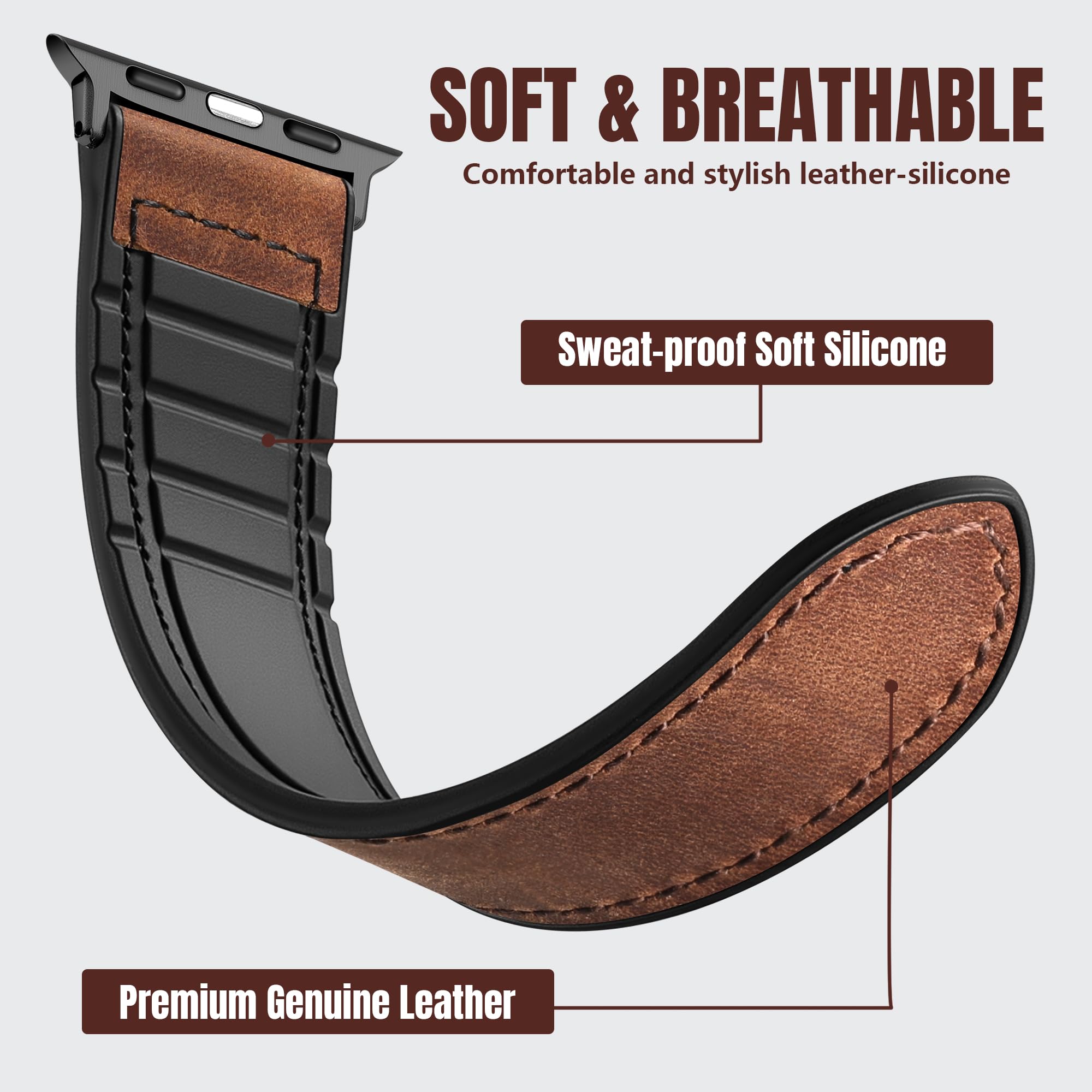 Charlam Magnetic Leather Bands Compatible with Apple Watch Bands 49mm 46mm 45mm 44mm 42mm 41mm 40mm 38mm Men Women,Genuine Leather Straps for iWatch Bands Ultra 3/2/1 SE Series 11 10 9 8 7 6 5 4 3 2 1 — view 2
