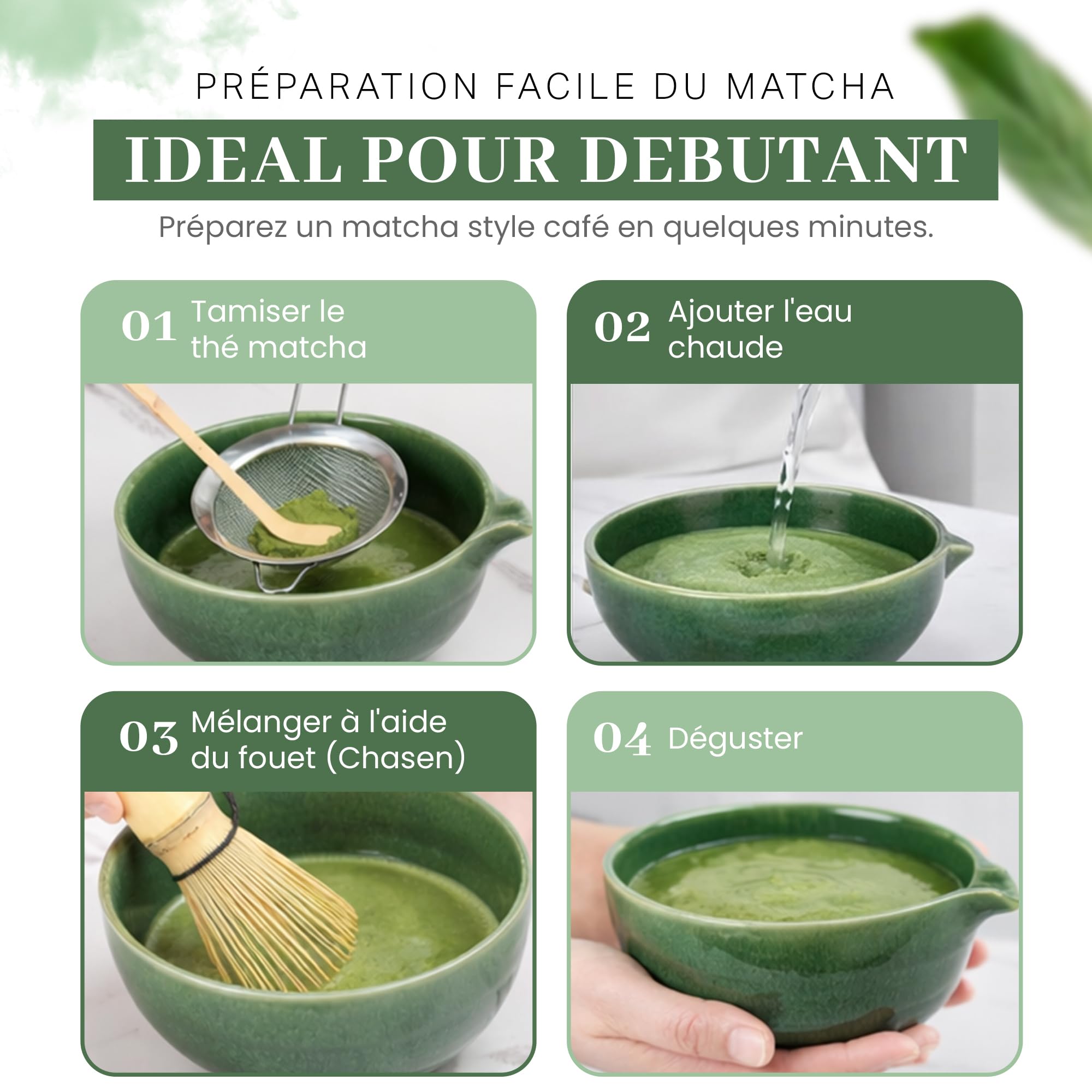 Kit Matcha Cérémonie 10 Pièces avec Sac de Transport – Set Matcha Complet avec Fouet Matcha Bambou, Verre Matcha et Accessoires – Kit Traditionnel pour Préparer le Thé Matcha – Idée Cadeau