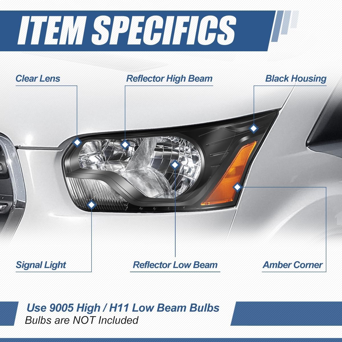 Auto Dynasty Headlights Assembly Compatible with 2015-2023 Ford Transit 150 250 350, Driver Left Side Halogen Headlamps Replacement, FO2502357 OE Style, Black Housing Amber Corner