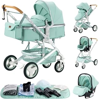 GLOKID Carrito bebé 3 Piezas, Carro, Carrito bebé 3 en 1, Silla Paseo, Sistema de viaje, Plegable, neumáticos de caucho, Con accesorios, Góndola, Adaptateurs, 25 kg (530 Verde)