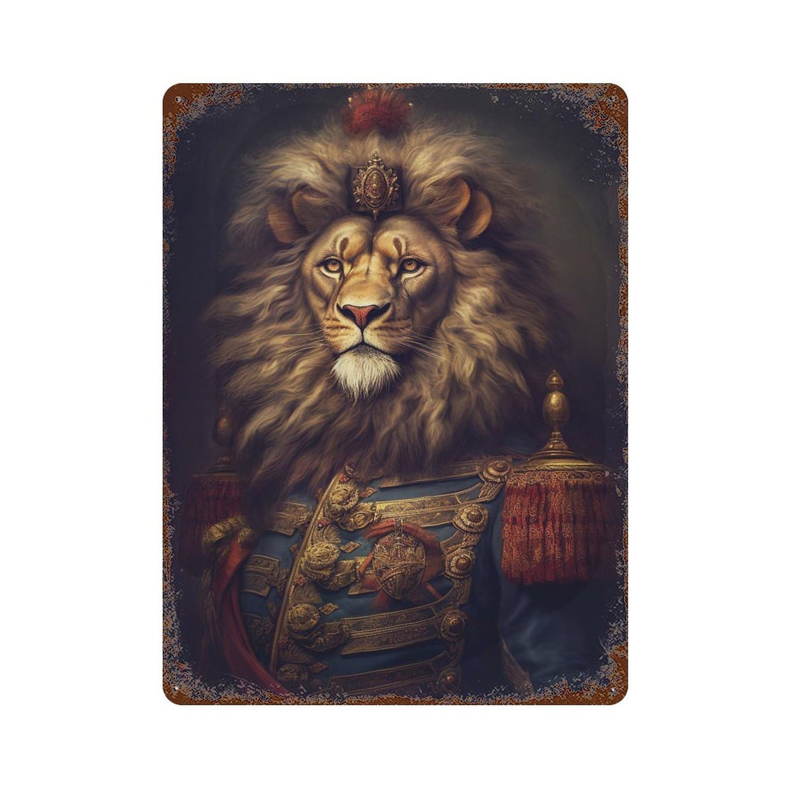 Rusty Metal Tin Sign with Lion Design 15.7"x11.8", for Farmhouse, Kitchen And Entryway Decor, Rustic Home Decor