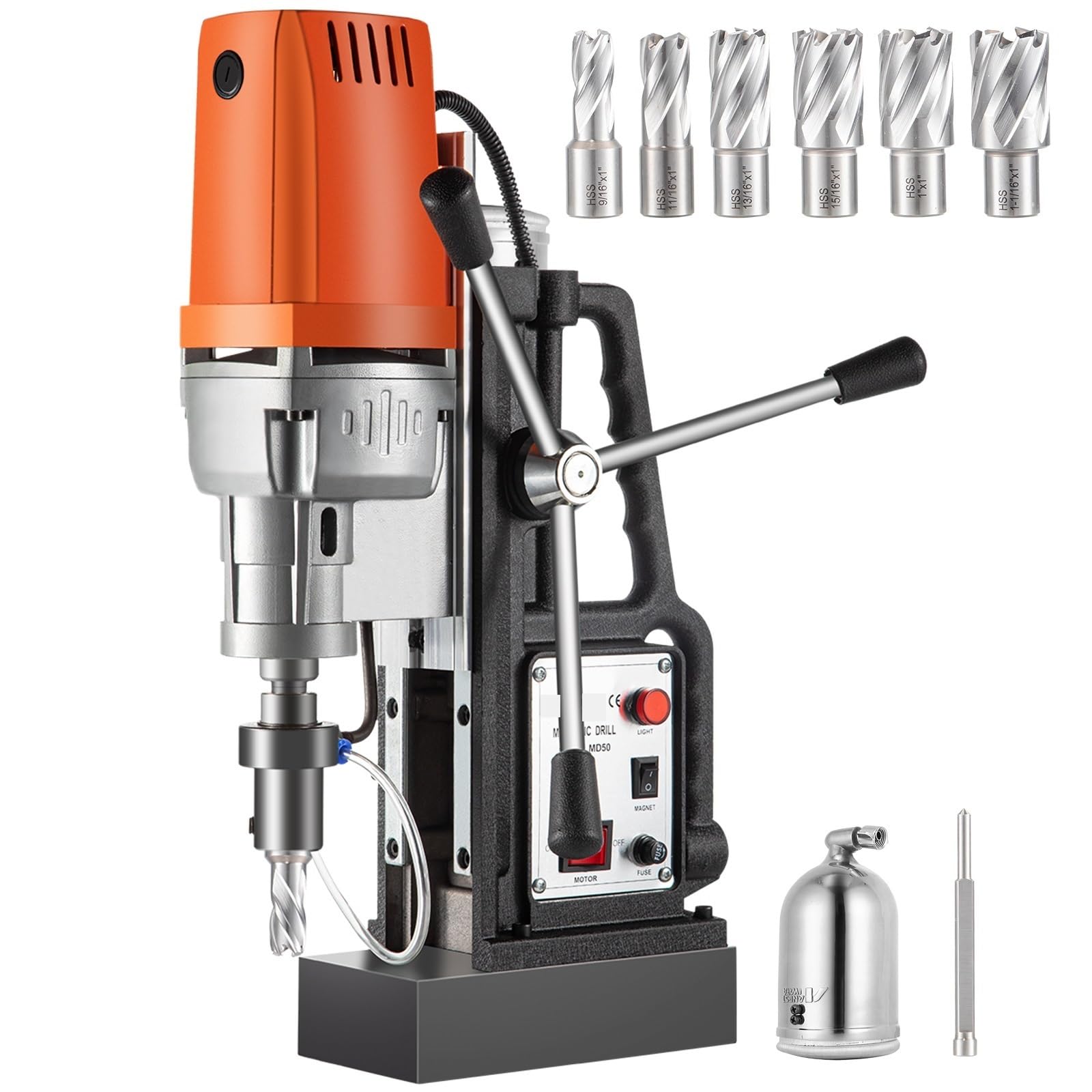 Trapano a Colonna, Kit trapano a colonna magnetico MD50 da 50 mm, banco elettrico 1680 W, magnetica 2900 libbre con punte taglio anulari HSS