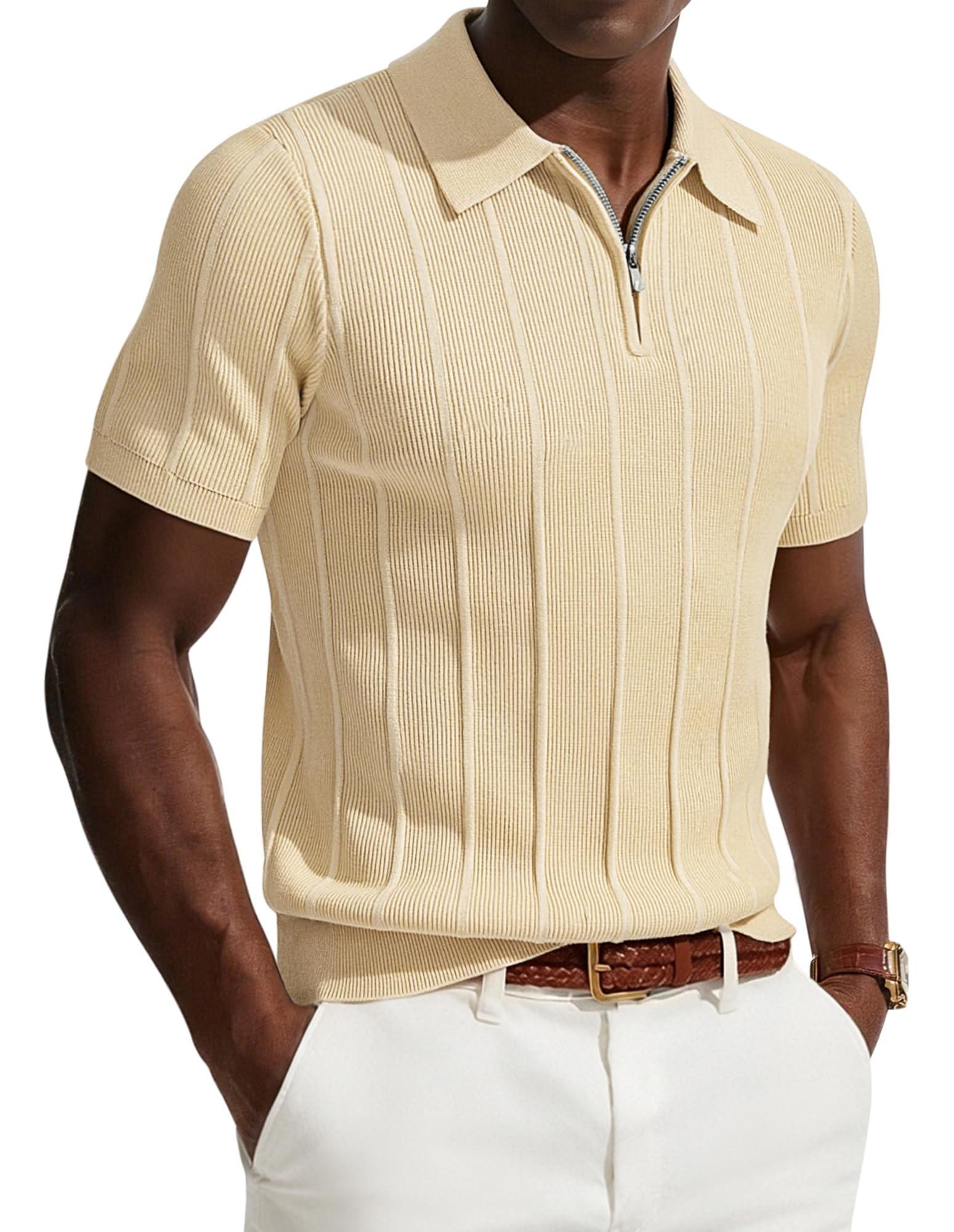 PJ PAUL JONES Poloshirt Herren Kurzarm mit Reißverschluss Strick Polo Shirts Sommer T Shirt