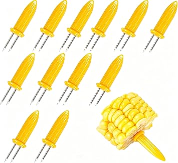 12pcs Yellow Corn Holders, Stainless Steel Corn Cob Holders