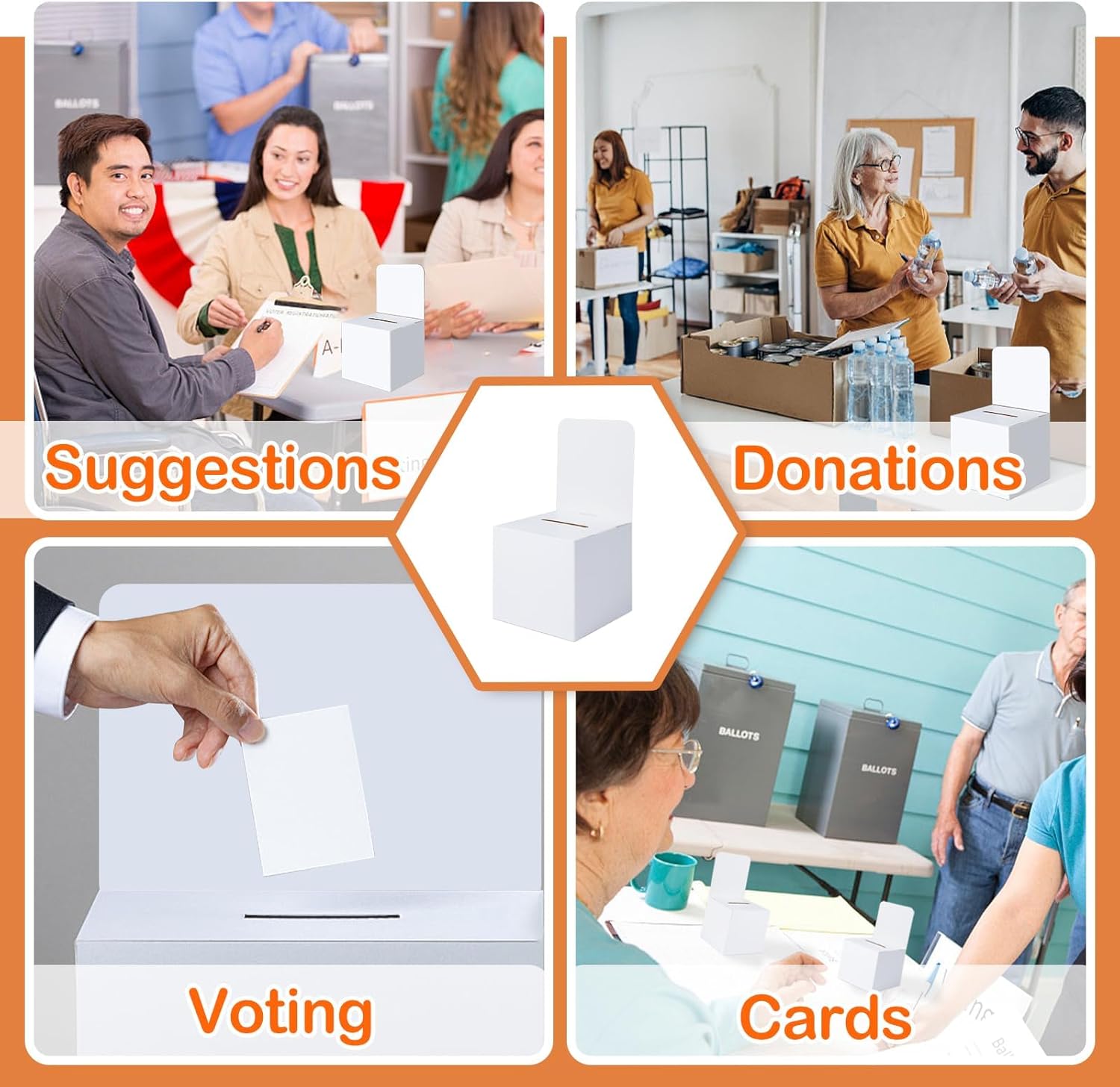 VOSIEN Raffle Box,36 Pcs Raffle Boxes with Slot,Cardboard Ballot Boxes and Removable Header for Collecting Business Card Voting Contest, (White)