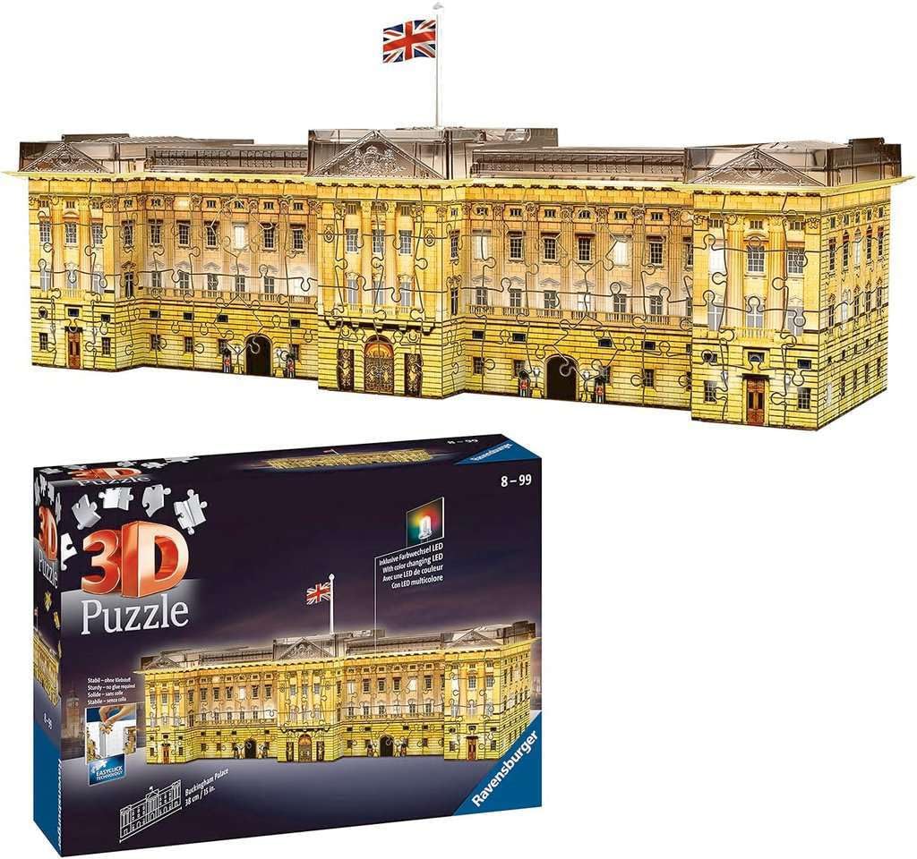 Ravensburger - Puzzle 3D Building - Buckingham Palace illuminé - A partir de 8 Ans - 216 pièces numérotées à Assembler sans Colle - Accessoires de Finition Inclus - 12529