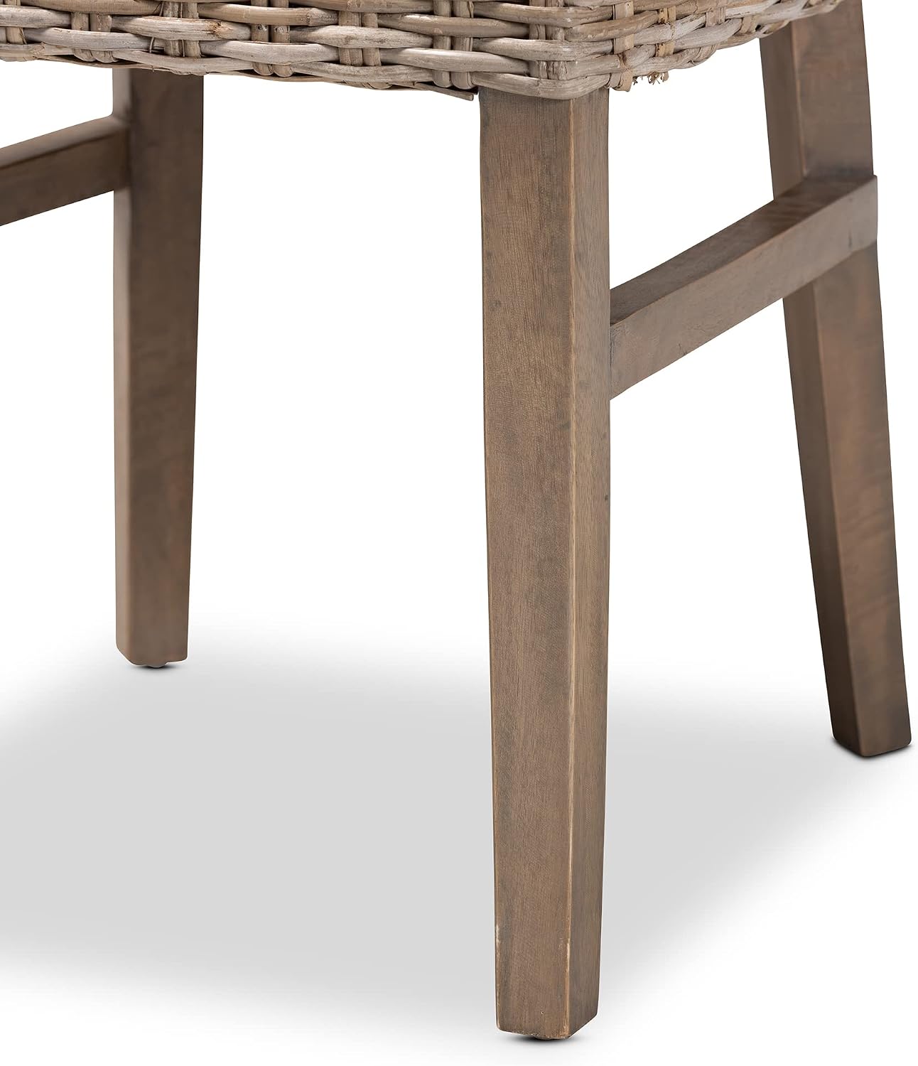 bali & pari Enver Modern Bohemian Grey Kubu Rattan and Mahogany Wood Dining Chair