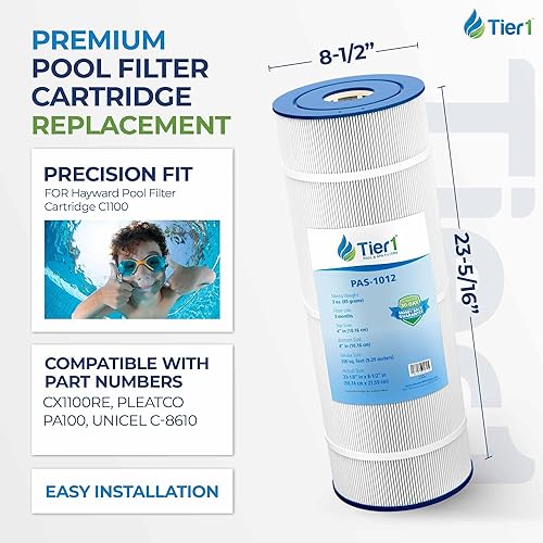Miniatura 2 de Tier1 Repuesto para cartucho de filtro de piscina Hayward C1100  Compatible con CX1100RE, Pleatco PA100, Unicel C-8610  23-18 pulgadas x 8-12