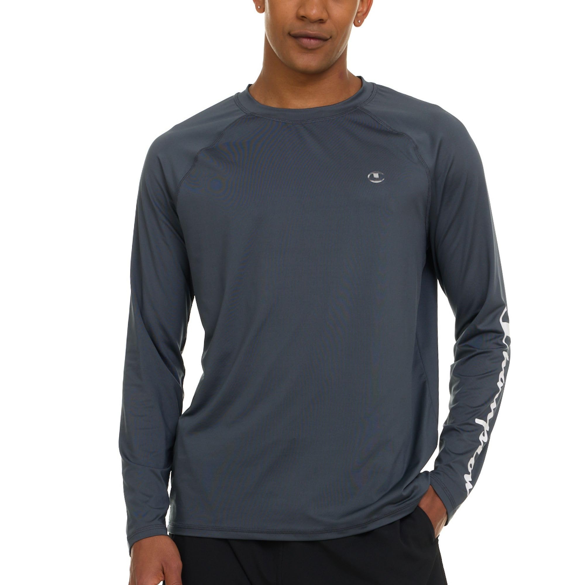 champion rash guard for men, long sleeve mens swim shirt for fishing hiking upf+ 50 spf sun uv protection, quick dry dark grey
