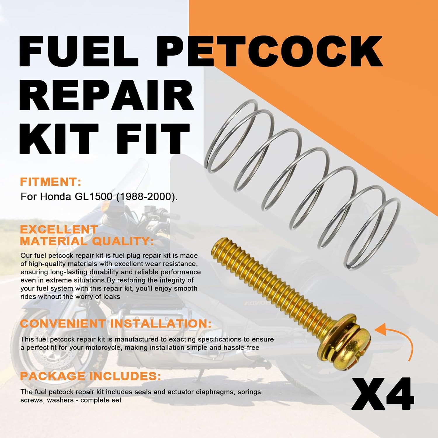 Fuel Petcock Repair Kit Fit for Honda GL1500 (1988-2000) Includes Sealing & Actuator Diaphragms, Spring, Screws, Washers - Comprehensive Set