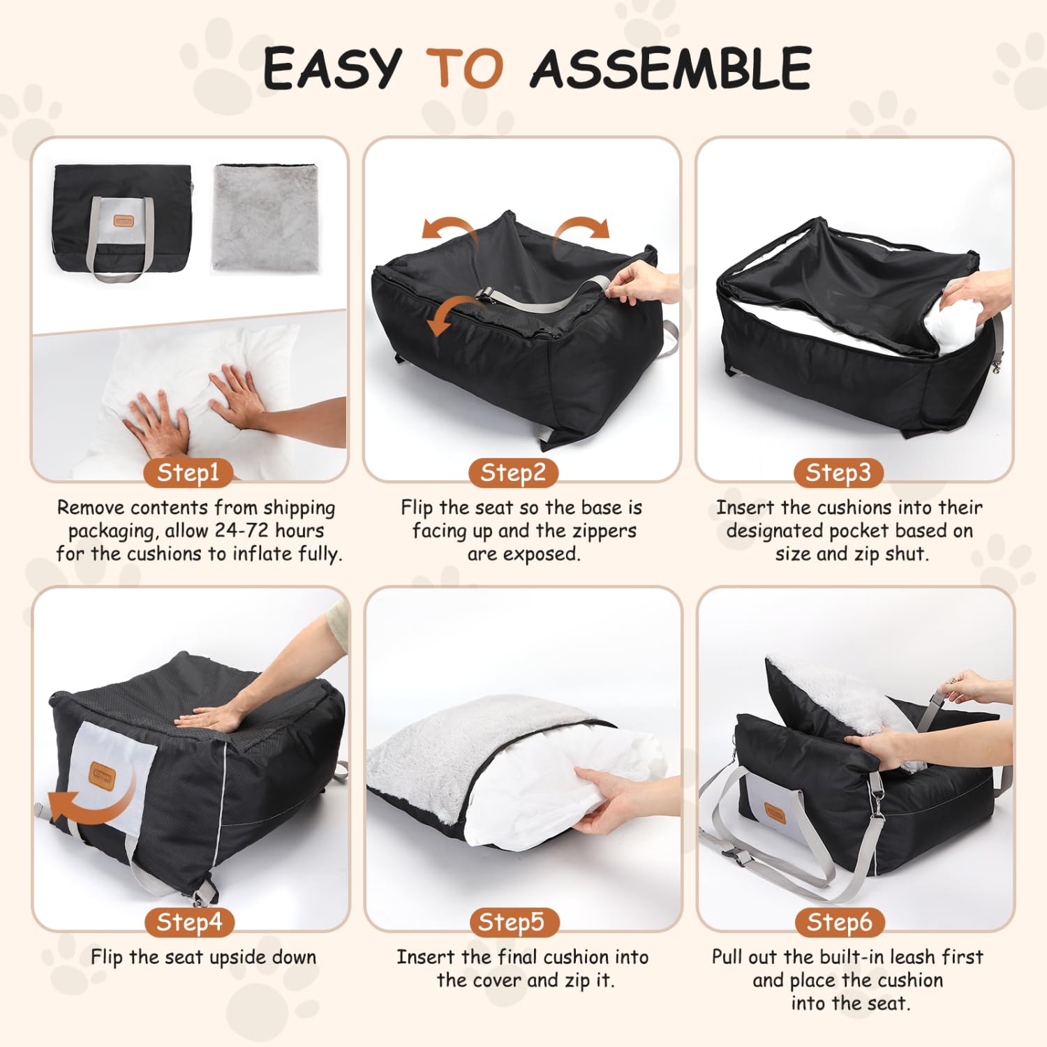 Nobleza Asiento de Coche para Perros Pequeños, Asiento Elevador para Perros con Bolsillos de Almacenamiento y Cojín Reversible, Cama de Viaje para Mascotas de hasta 11 kg, Negro, L58×W56×H33cm